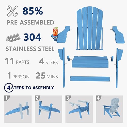 Vista 65 de Plawdlik Adirondack Silla plegable y cómoda, probada por SGS, textura de madera con portavasos, polietileno de alta densidad resistente a todo tipo