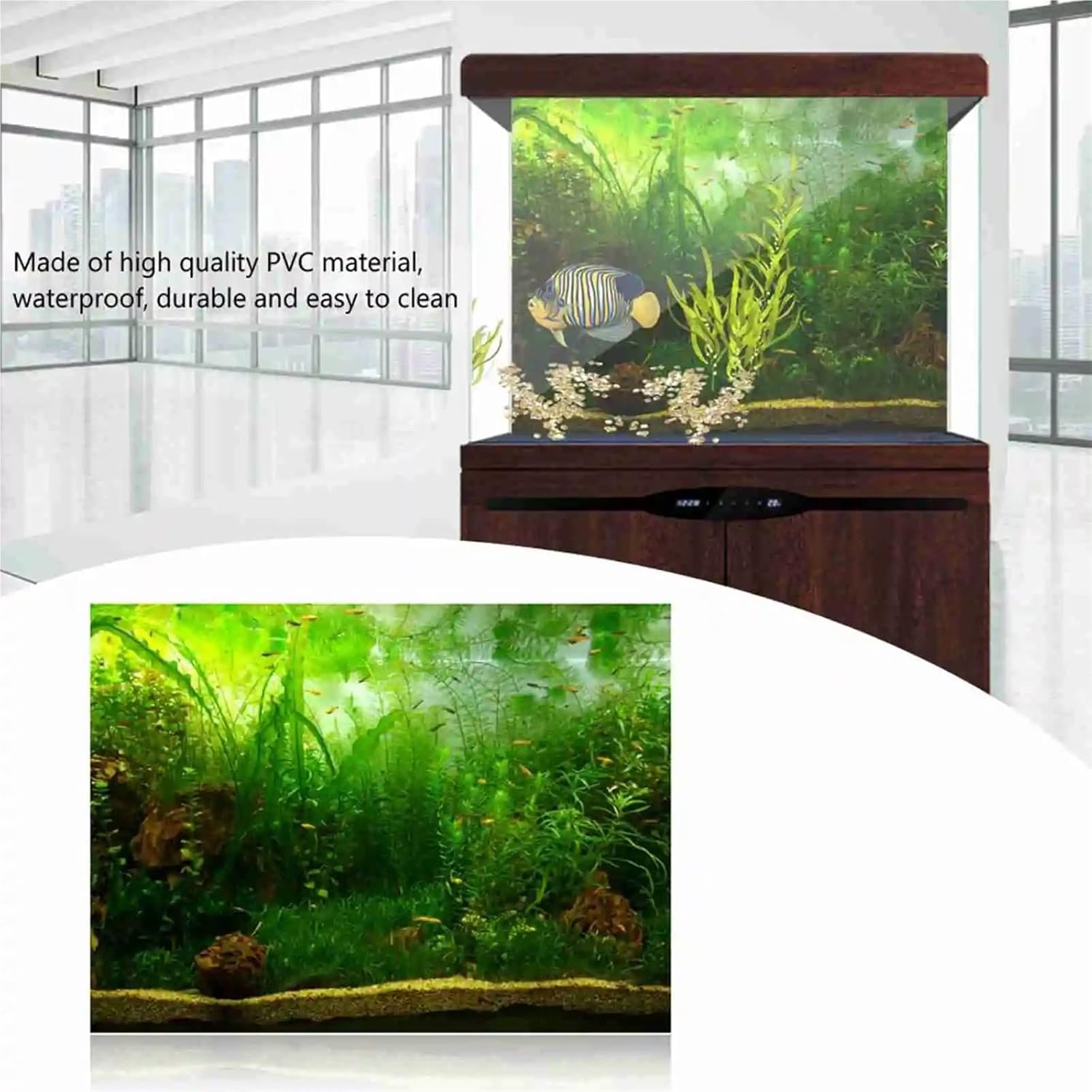 Aquarium Background Water Grass Aquarium Fish Tank Background Poster PVC Adhesive Decor Paper(122x46cm)