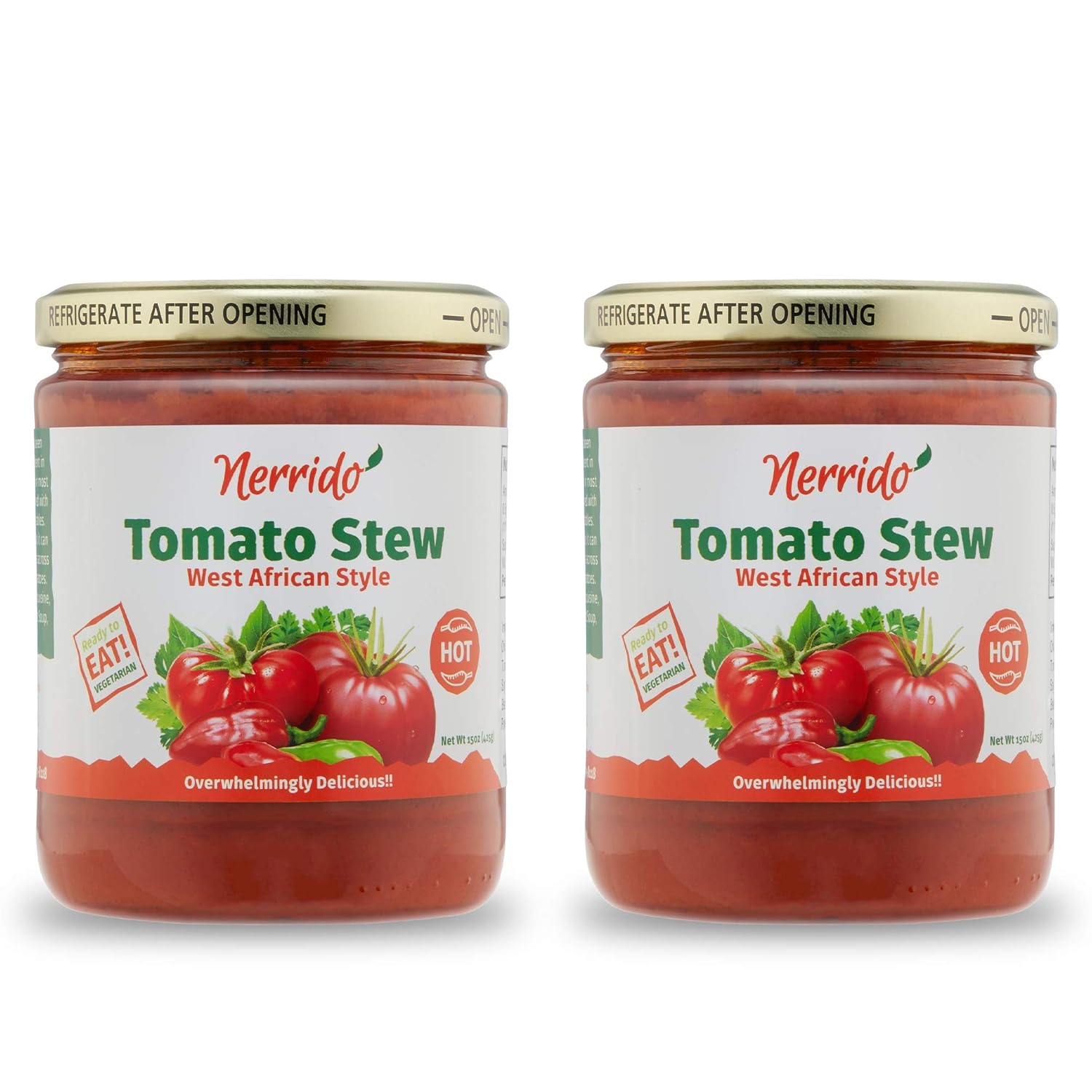 NERRIDO African Stewed Canned Tomatoes & Jollof Sauce, Organic Tomato Hot Sauce16oz (454g) (Hot, 2 Pack)
