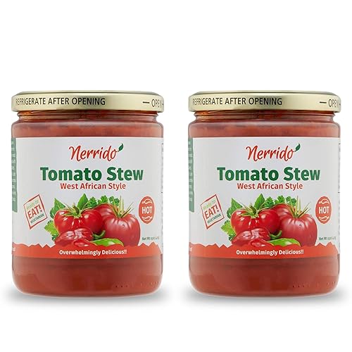 NERRIDO Tomates enlatados africanos y salsa Jollof, salsa picante de tomate orgánico 16oz (454g) (caliente, paquete de 2)