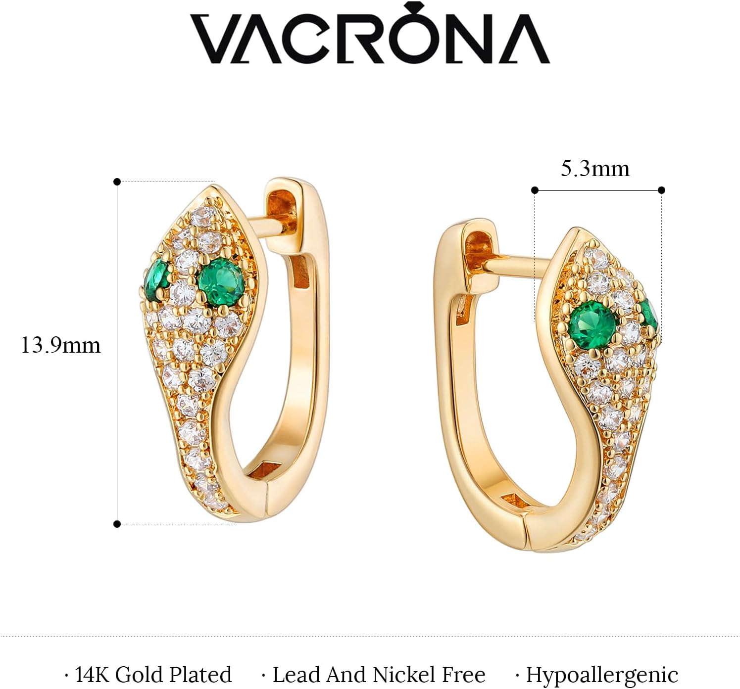 VACRONA Gold Hoop Earrings Huggie Earrings for Women 14k Gold Plated Small Hoops Green Snake Shell Beaded Earrings Hypoallergenic Jewelry Gift - Image 6