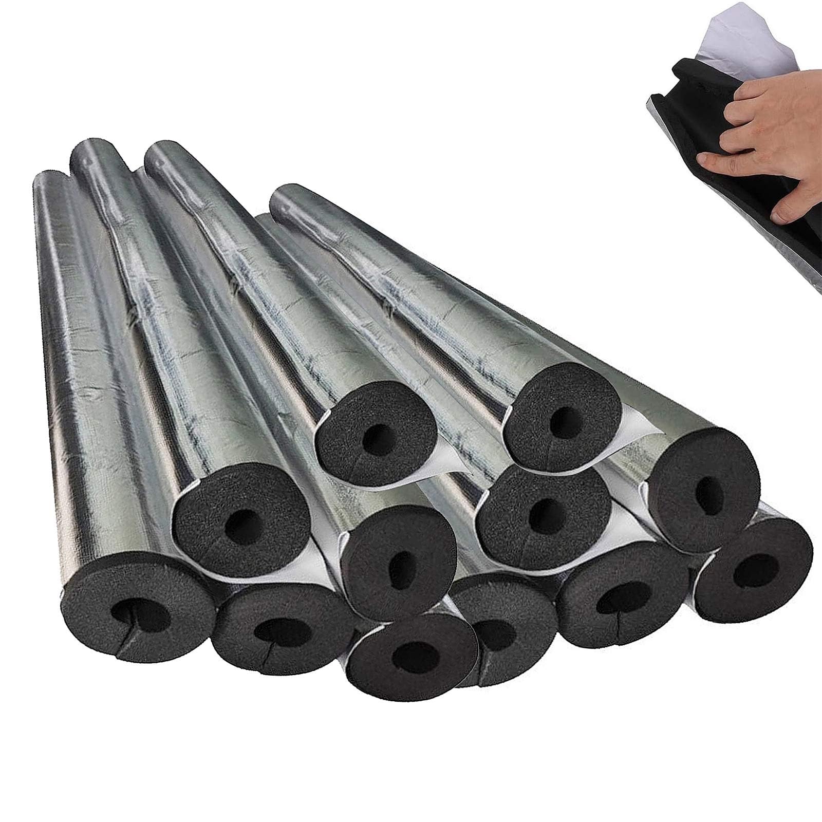 Guaina Isolante in Gomma Tubo Isolante Antigelo per Esterni Manicotto Isolante Autoadesivo Semiaperto ID 20 25 34 50 76 89 108.0 mm per Tubi Acqua Fredda e Calda 12 Pezzi(114.0 mm)