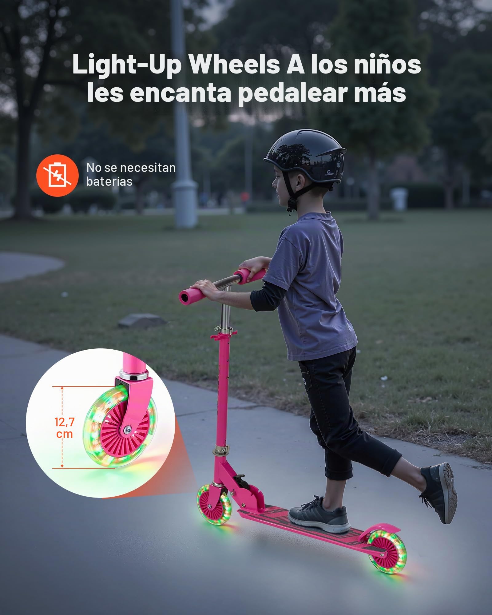 VEVOR Patinete 2 Ruedas, para Niños a Partir de 3 Años, Patinete Urbano Infantil con Ruedas Iluminadas, Manillar Regulable en Altura, Base Antideslizante y Chasis Plegable, hasta 50 kg, Rosa