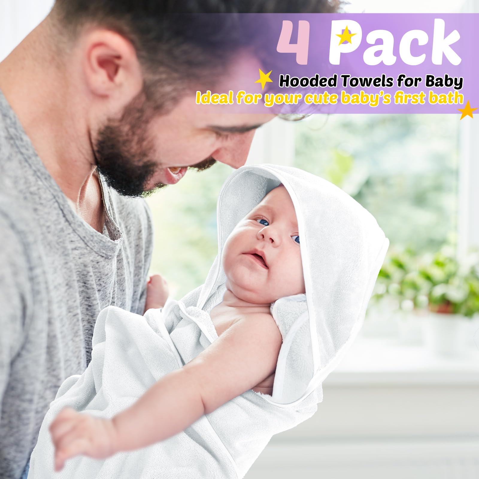 Reginary - Paquete de 4 toallas con capucha para bebé, forro polar coral, 30 x 30 pulgadas, suave y absorbente, manta de baño con capucha para recién nacidos, niños, niñas, suministros de regalo de