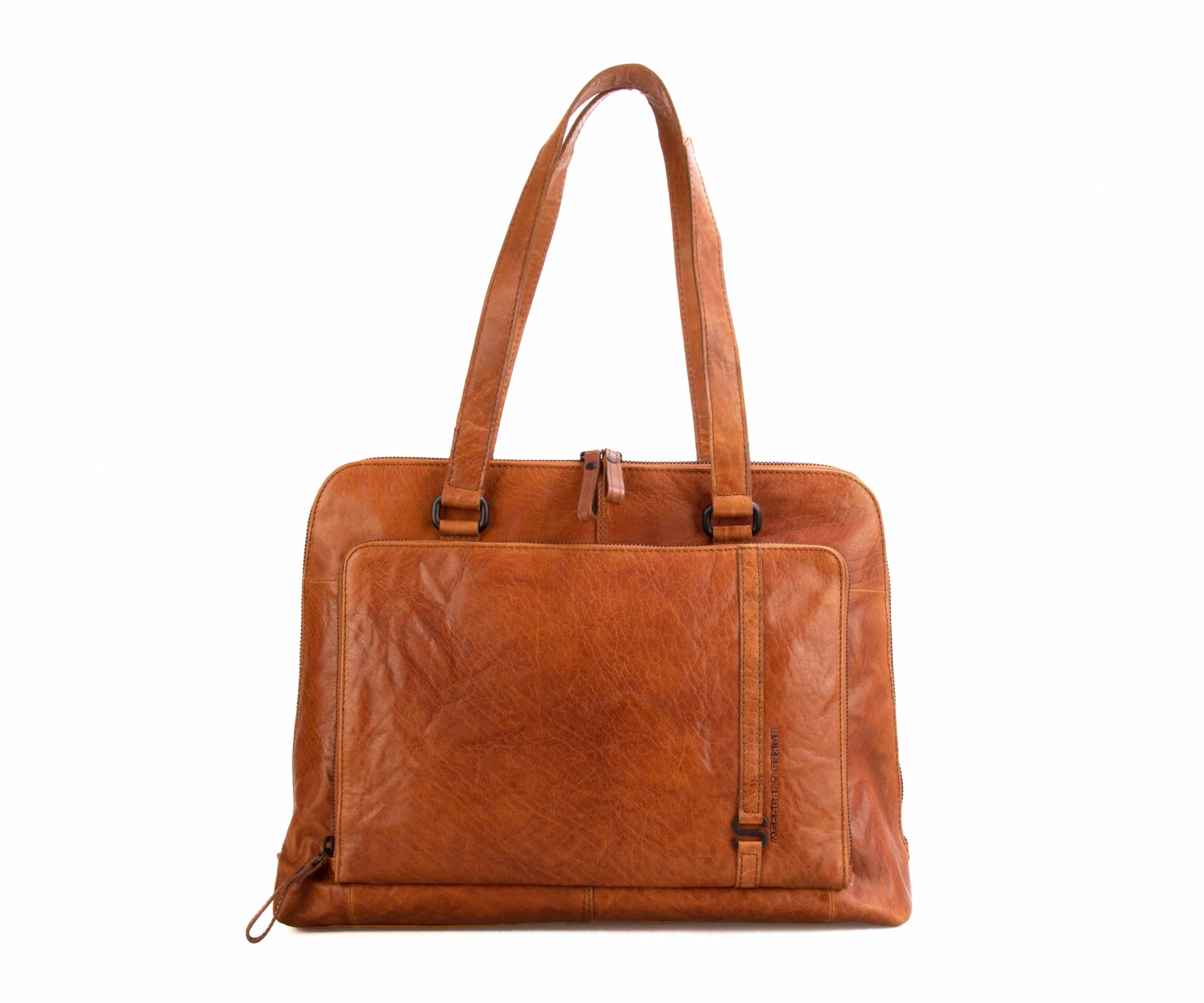 Spikes & Sparrow Billie Leather Laptop Shoulder Bag, Brandy, Western