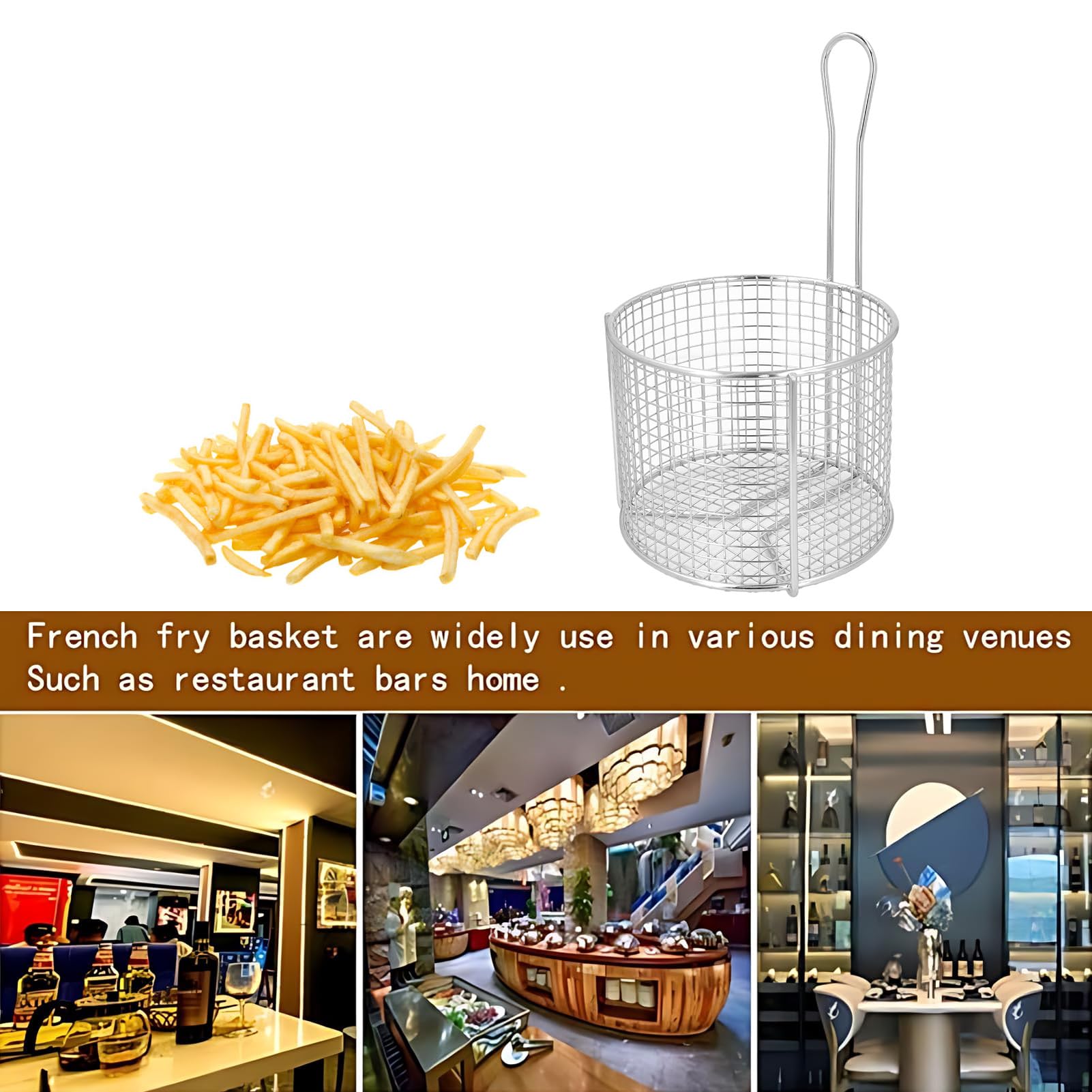 Panier à frites en acier inoxydable, rond avec poignée (Maillage clairsemé)