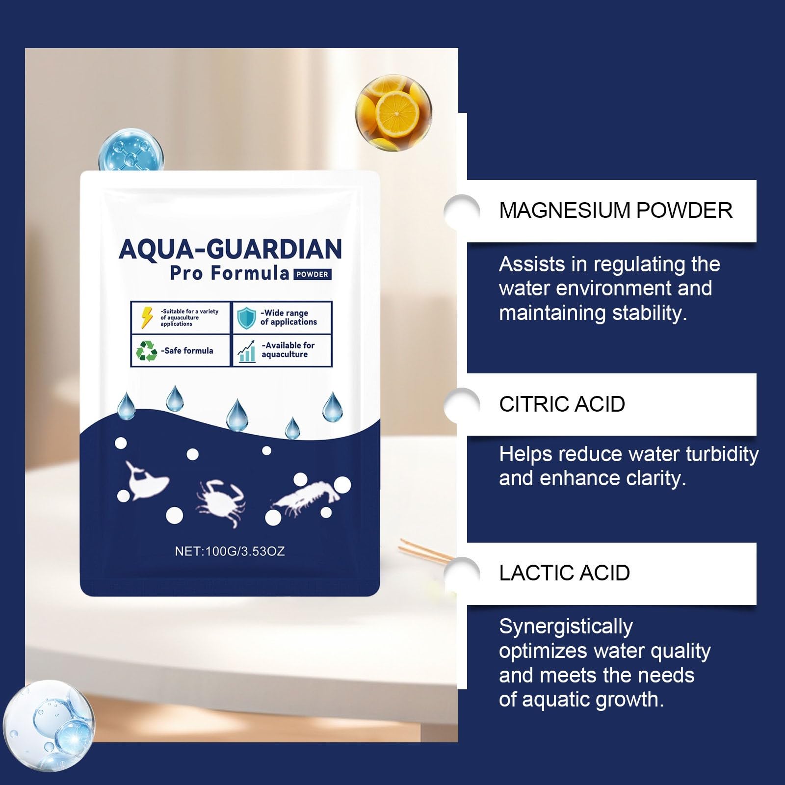 Aqua Guardian Pro Formule pour étang, soin aquatique, poudre d'aquarium, mélange facile, clarificateur pour aquarium, crevettes, crabes, eau de bassin