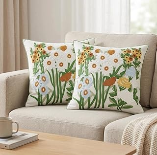 Embroidered Colorful Throw Pillow Covers 18x18 Inch Set of 2 | Spring Su...