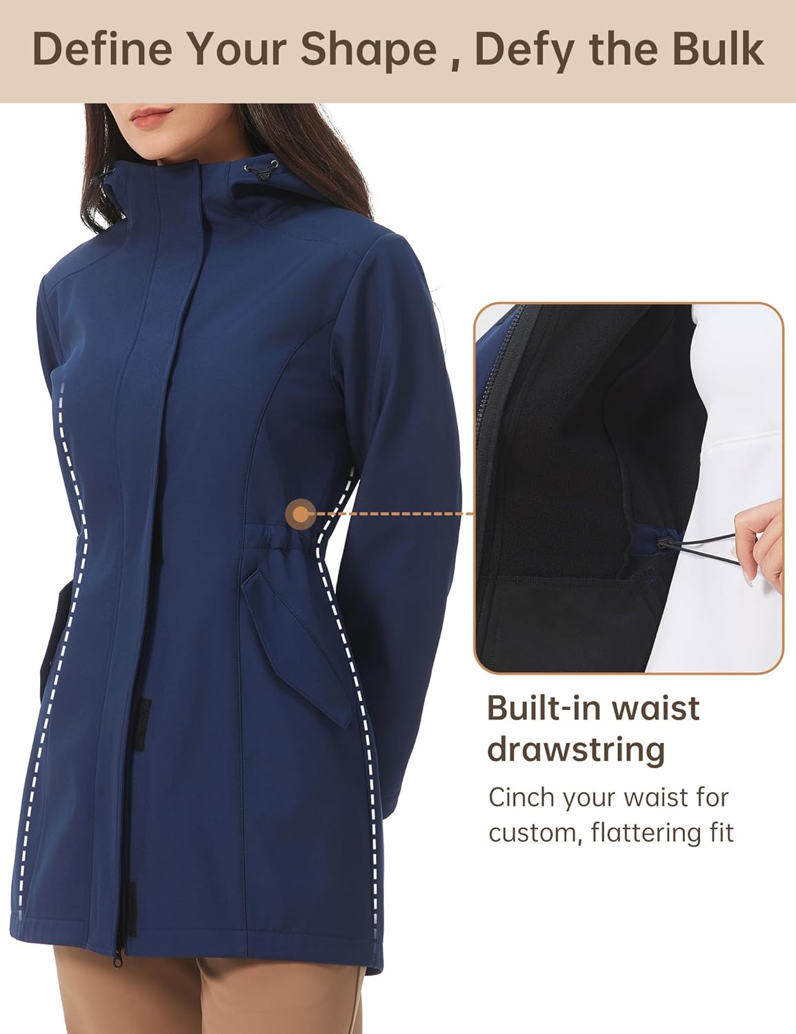 HOTSUIT Jackets for Women Fleece Lined Softshell Fall Coats 2025 Windbreaker Long Coat for Outdoor Hiking - Image 3