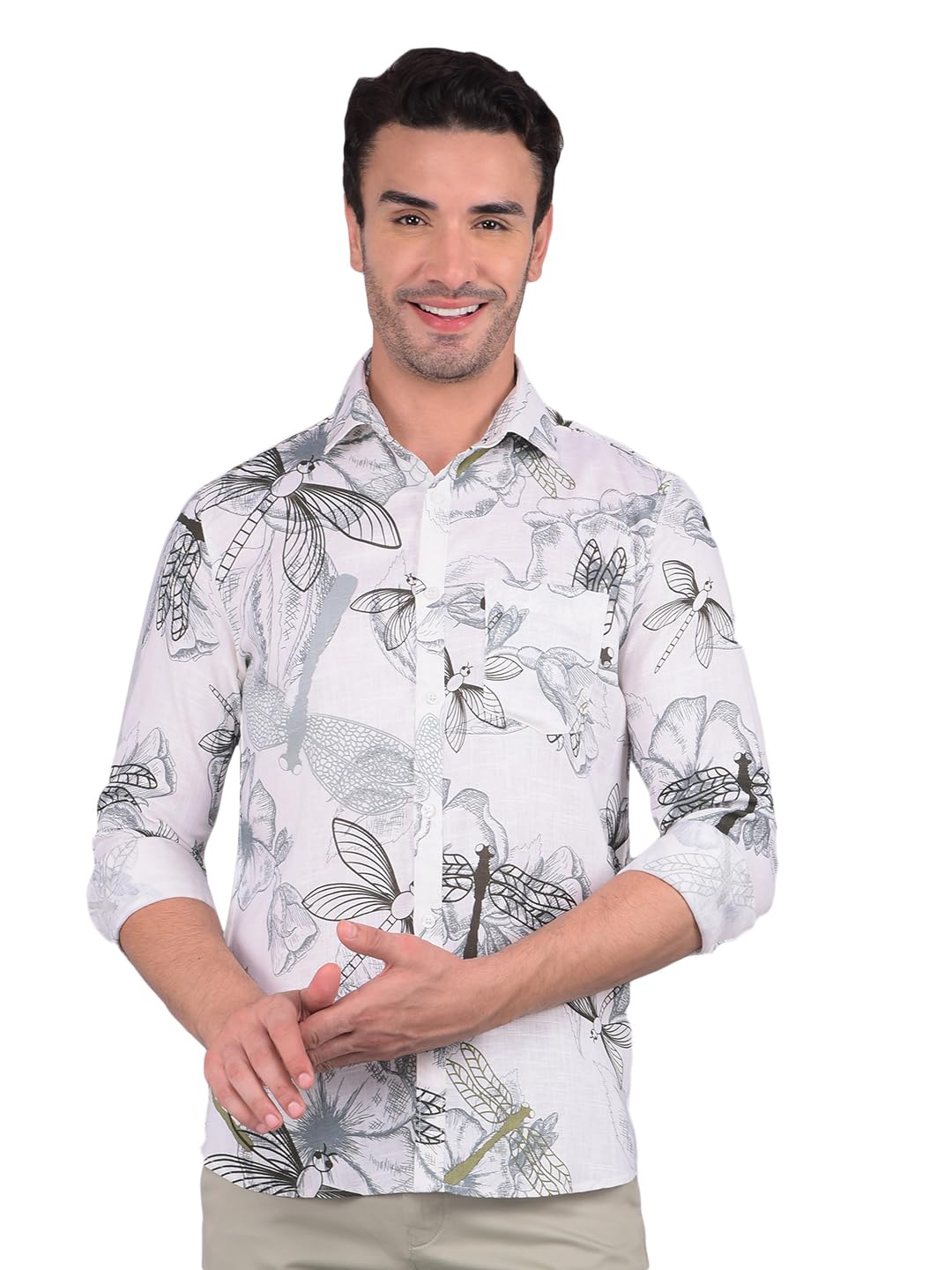 Crimsoune Club Men's White Floral Print Linen Shirt-picture-15