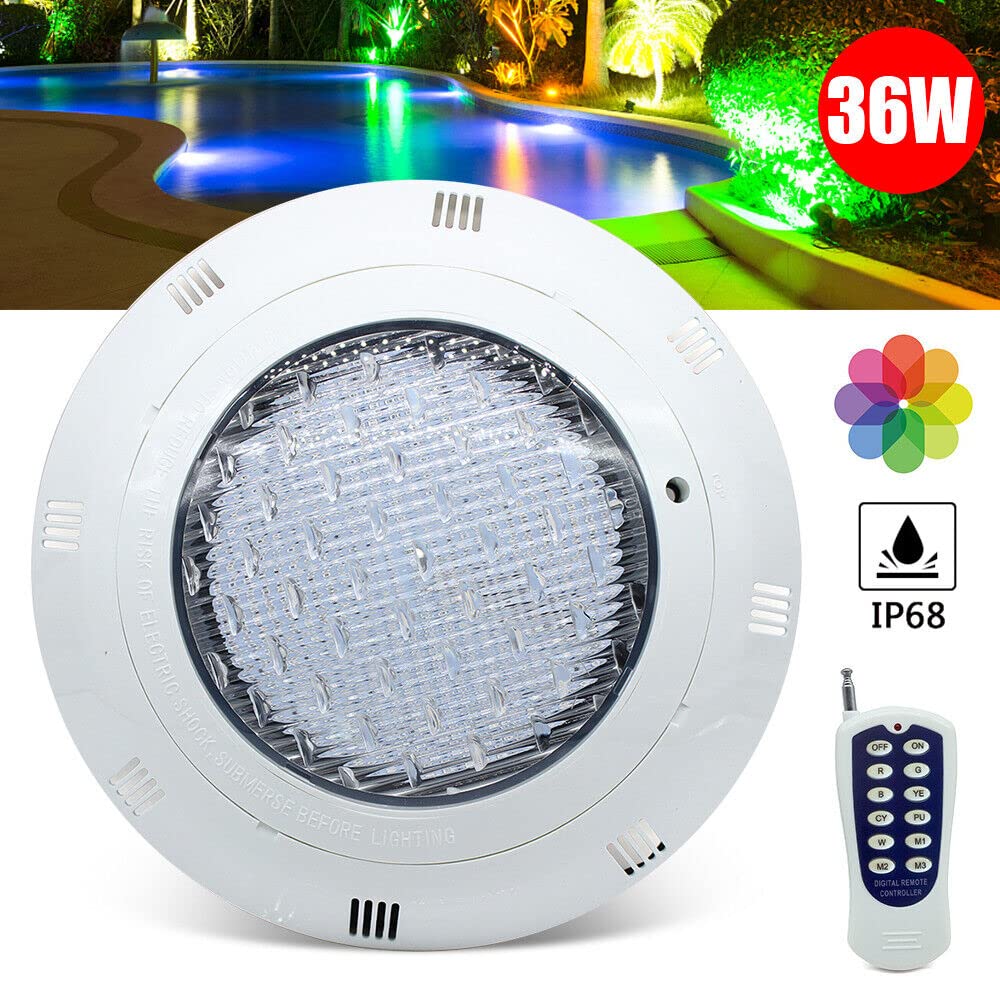 Faro LED da 36 W, illuminazione per piscina con telecomando, IP68, impermeabile, illuminazione subacquea con telecomando per piscina, 12 V
