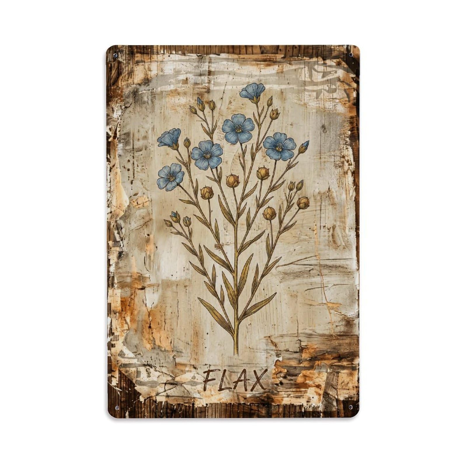 Fqnyr Style Flax Botanical Metal Tin Sign Plaque Wall Decor For Cafe, Club Bar, Office, Home Garden Metal Poster 8X12inch