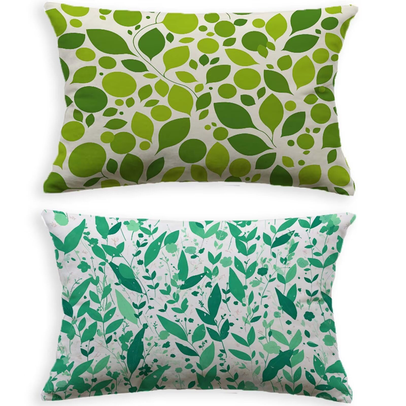 Housse de coussin vert 80x100 lot de 2 en velours avec motif feuille et zip invisible