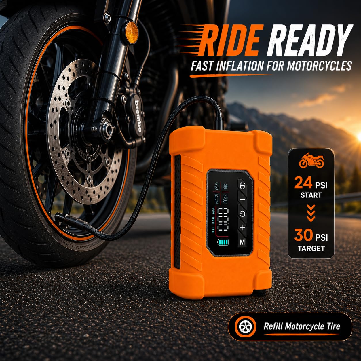 Gonfiatore portatile per pneumatici, senza fili, con manometro digitale, luce LED e spegnimento automatico, pompa elettrica per bici per pneumatici di moto e biciclette, compressore d'aria