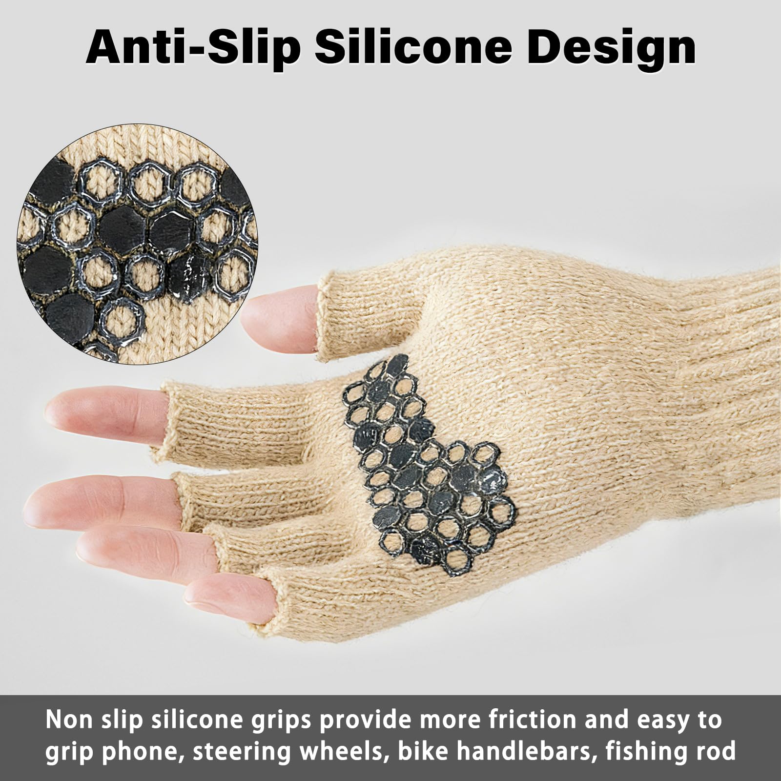 Fullsheild Merino Wool Fingerless Gloves for Men Women Half Finger Knit Gloves Unisex Anti-Slip Wool Fingerless Mittens