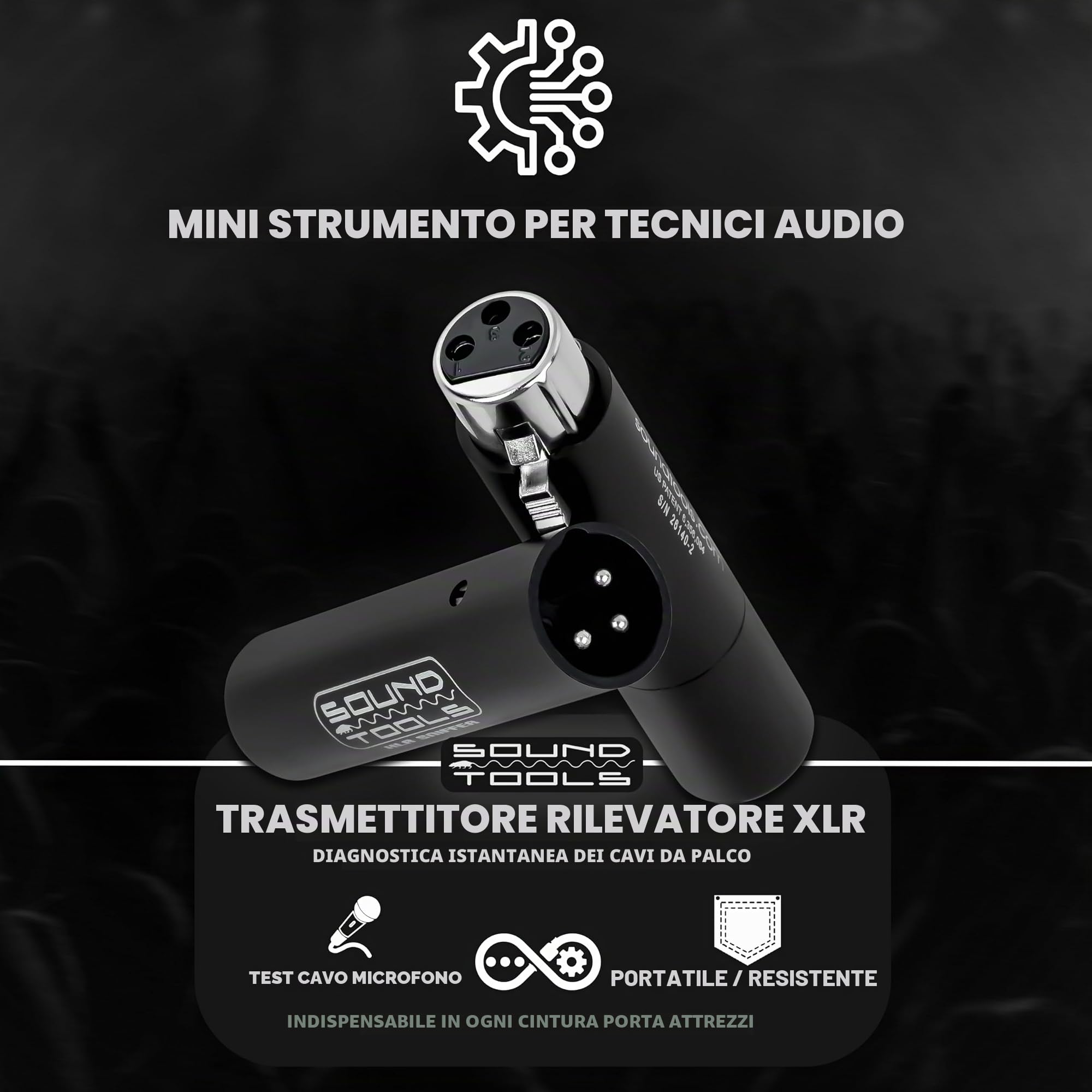 SoundTools XLR Sniffer/Sender - Tester portatile XLR e cavo DMX a 3 pin per tecnici audio, diagnostica rapida con LED, funzionamento singolo, design durevole e compatto per uso palco e studio