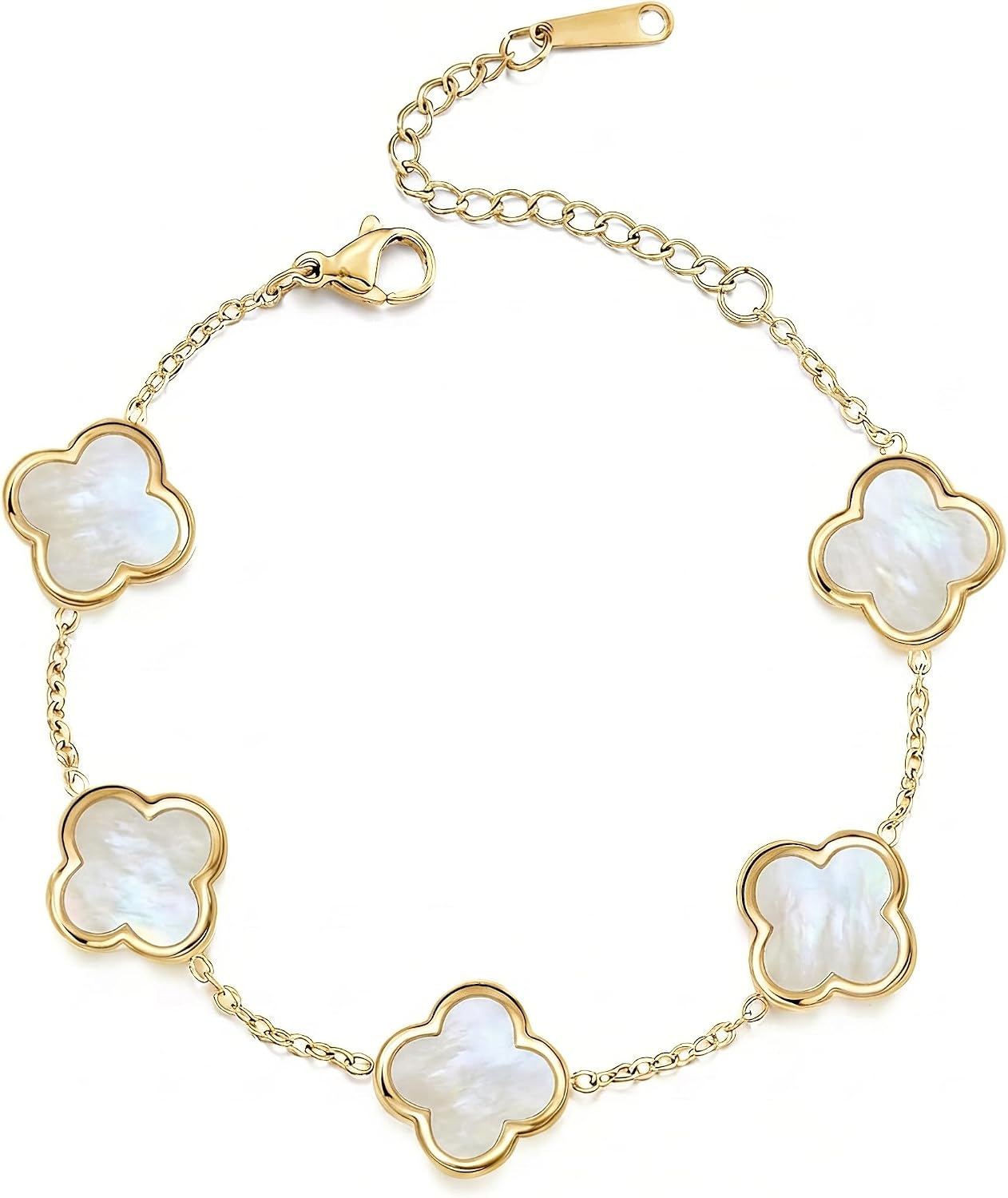 SHINYY Four Leaf Clover Bracelet for Women | 18K Gold Plated Cubic Zirconia Link Bracelet | 4 Leaf Lucky Jewelry Gift for Her