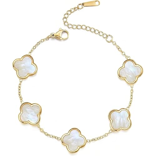SHINYY Four Leaf Clover Bracelet for Women | 18K Gold Plated Link Charm Bracelet | 4 Leaf Lucky Jewelry Gift for Her