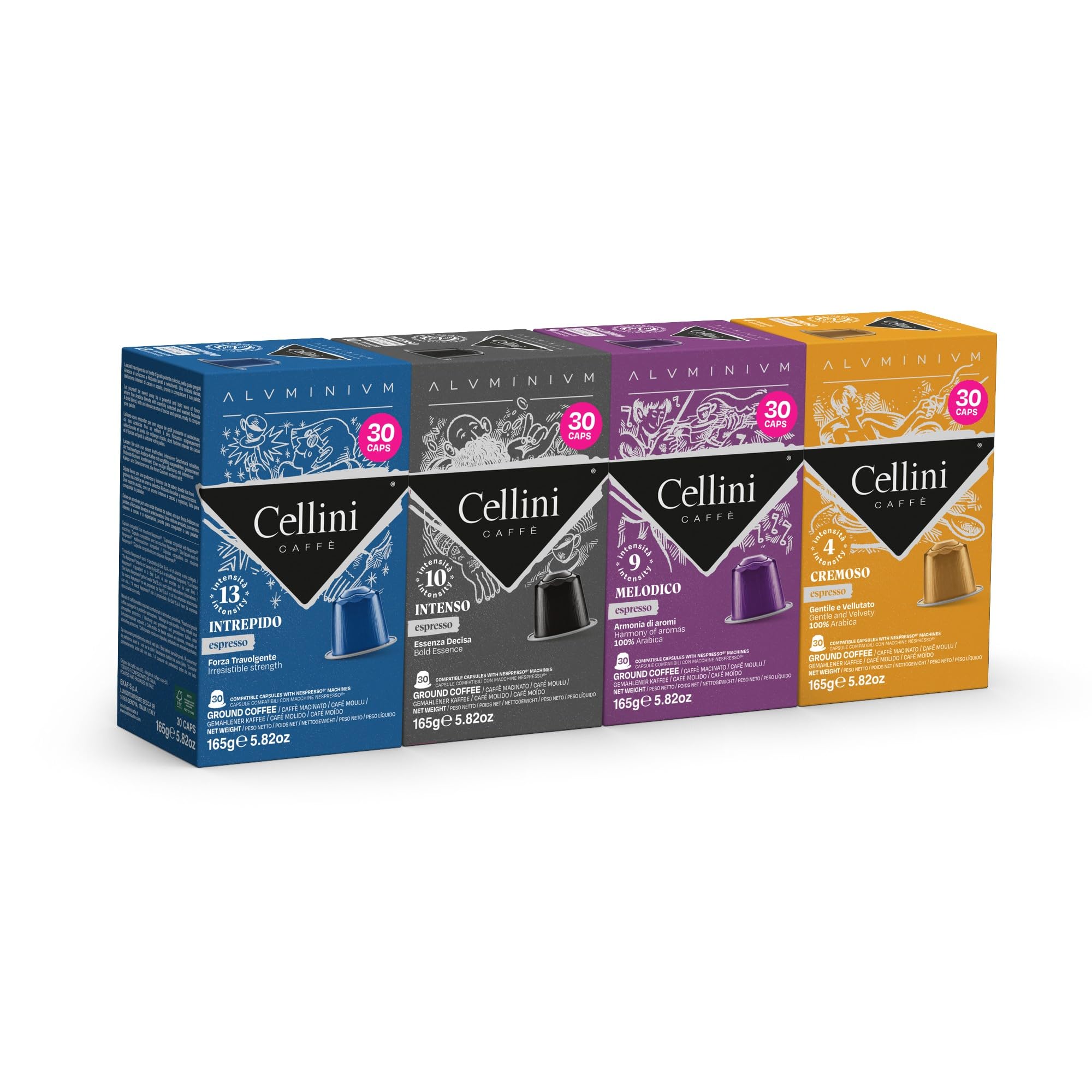 Caffè Cellini Capsule Alluminio Compatibili con Nespresso* - Aluminium Kit Degustazione 120pz