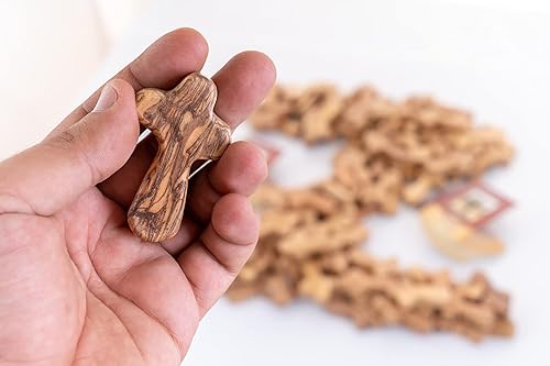 Miniatura 2 de Zuluf 100 cruces pequeñas de madera de olivo de Belén Israel | Cruces de bolsillo | Viene con 100 certificados de Tierra Santa de 2.4 in / 2.5