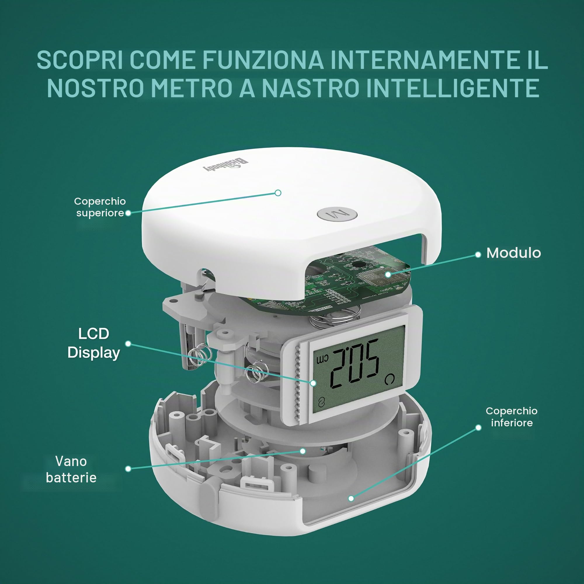 Nastro per misurazione del corpo intelligente - misura del nastro intelligente con app - 2 modalità di misurazione e unità - ampio display LCD - User Friendly Design - Per la salute e il