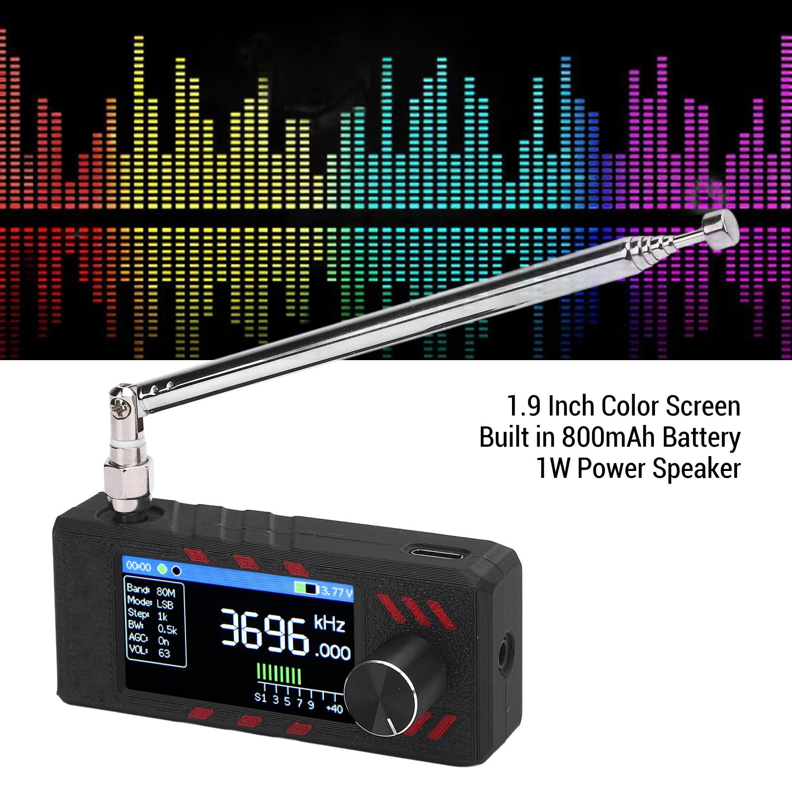 Luocute Mini Récepteur Radio, Radio à Ondes Courtes Portables avec écran de Couleur de 1,9 Pouce Récepteur de Bande Complète pour FM AM LSB USB avec Batterie de 800 MAh de Charge C.