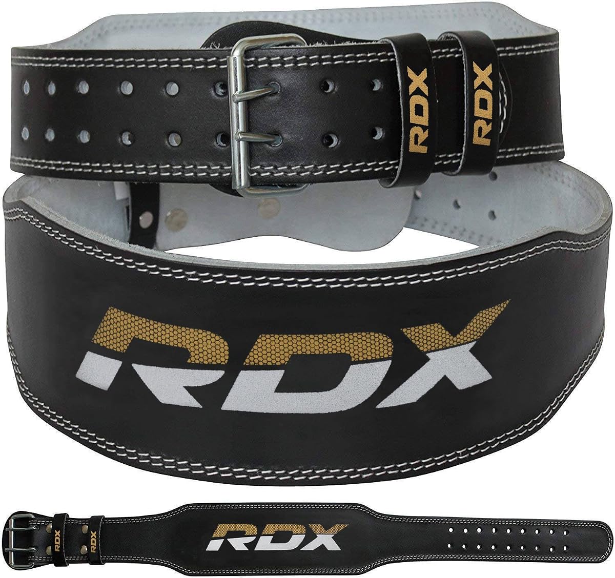 RDX Cinturón Levantamiento de Pesas Gimnasio Fitness, Cuero de Vacuno, Soporte Lumbar Acolchado de 4" 6", 10 Agujeros Ajustables, Levantamiento de Pesas Levantamiento de Pesas Culturismo Peso Muerto Entrenamiento de Sentadillas Entrenamiento de Fuerza, Hombres Mujeres