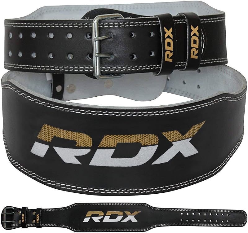 RDX Cinturón Levantamiento de Pesas Gimnasio Fitness, Cuero de Vacuno, Soporte Lumbar Acolchado de 4" 6", 10 Agujeros Ajustables, Levantamiento de Pesas Levantamiento de Pesas Culturismo Peso Muerto Entrenamiento de Sentadillas Entrenamiento de Fuerza, Hombres Mujeres