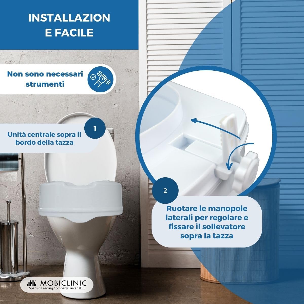 Mobiclinic, Rialzo WC per Anziani, Altezza 14 cm, Marchio europeo, Alza water, Bidet, Disabili, Senza coperchio, Ausili, Plastica, Regolabile, Bianco, Titán