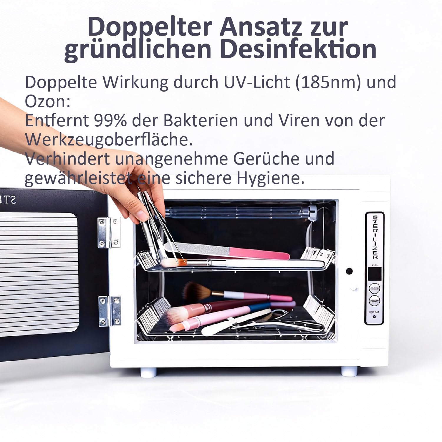 Kurflo UV Sterilisator, 12L mit hoher Kapazität Nagelwerkzeuge, UV & Ozon Doppel-Desinfektion – Smart Bedienung – Für Haushalt, Babyflaschen, Handtücher, Kosmetikstudio, Nagelsalon, Friseurbedarf