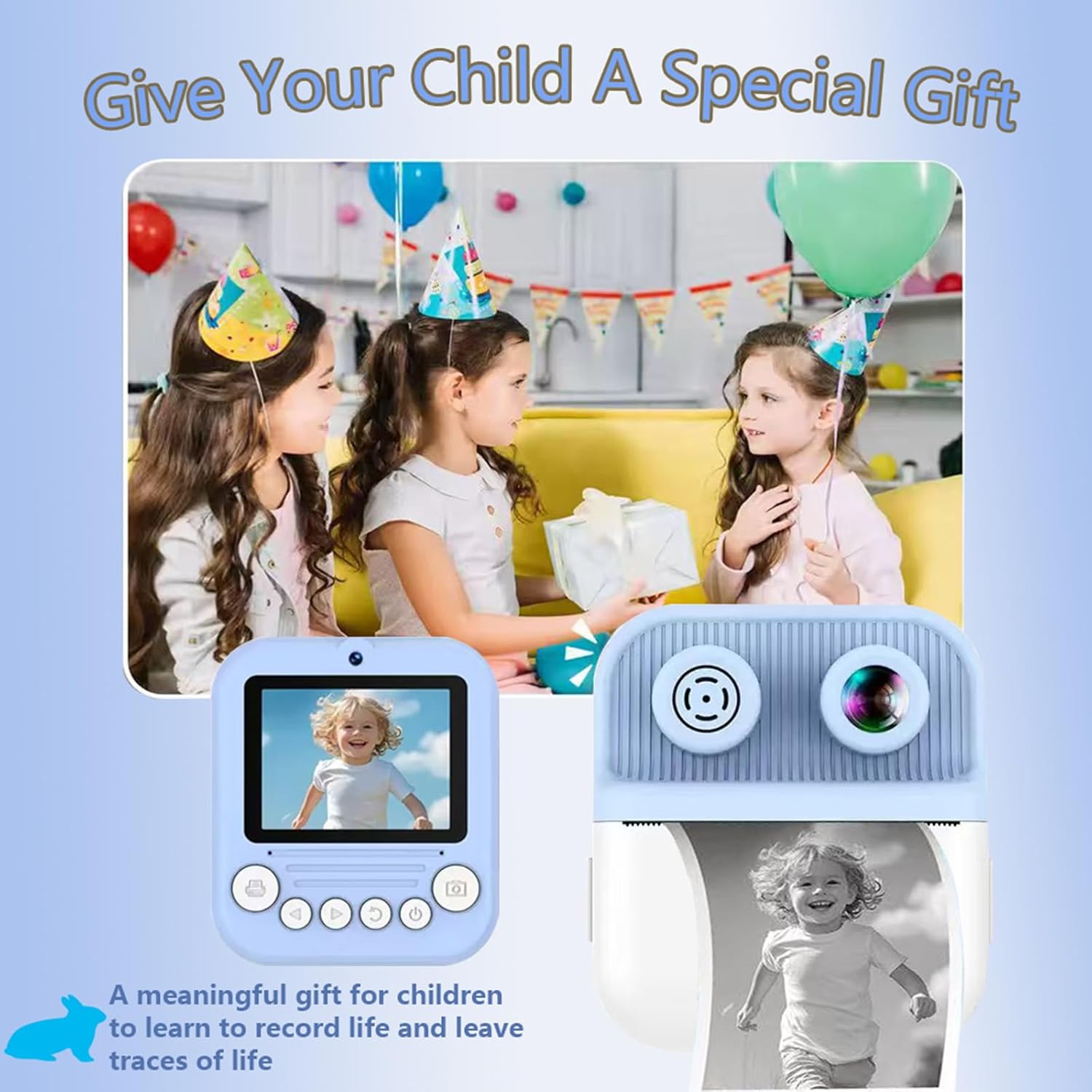 Dual-Lens Instant Print Camera for Kids, 48MP Thermal Instant Printing Camera with 2.4 Inch IPS Screen for Toddler, Boys Girls Christmas Birthday Gifts Photo Printer with 64GB SD Card (Blue)