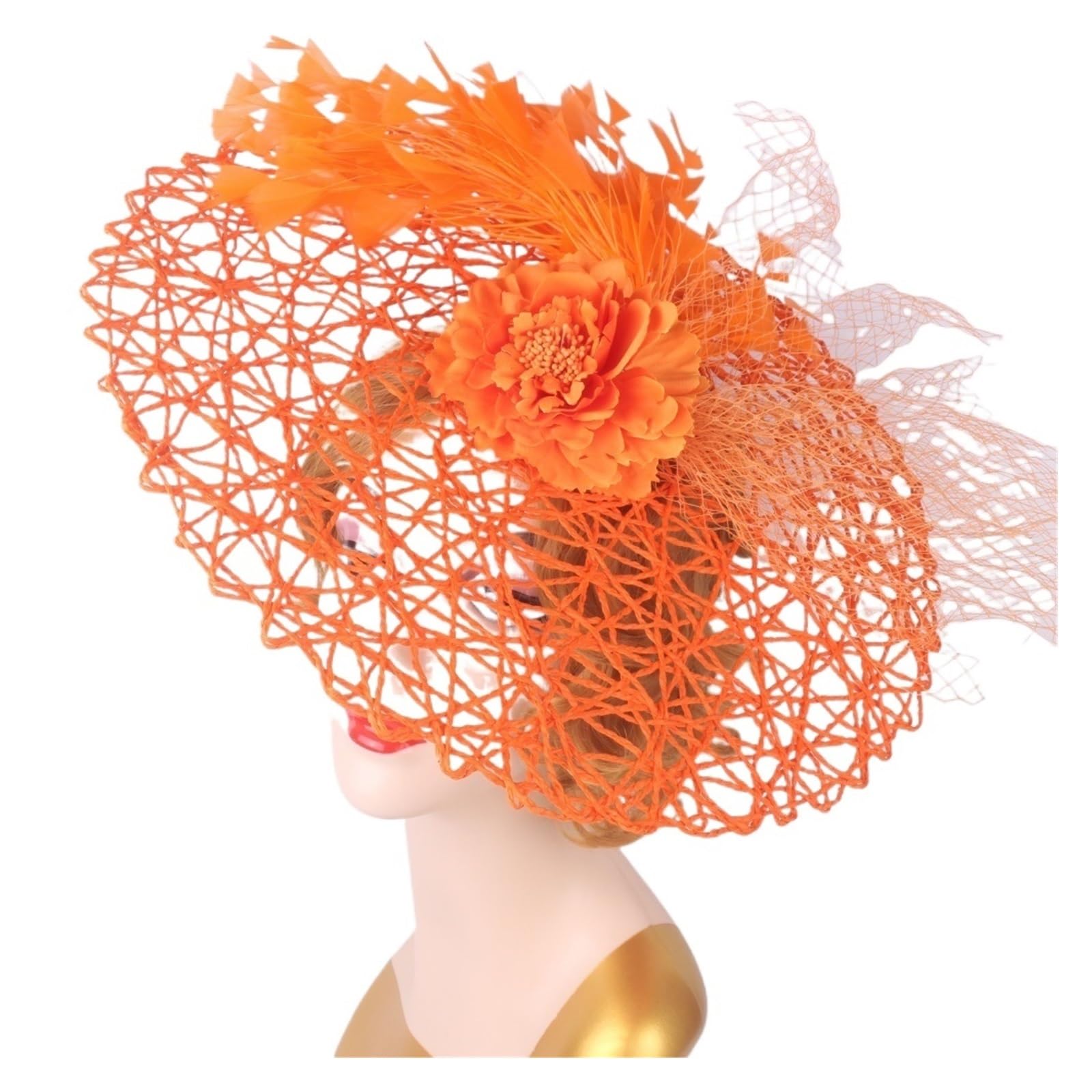 HEUchuan Fascinator Wedding Headpieces Women Flower Headwear for Hat Cocktail Fascinators Headband Bridal Pillbox Cap(Orange)