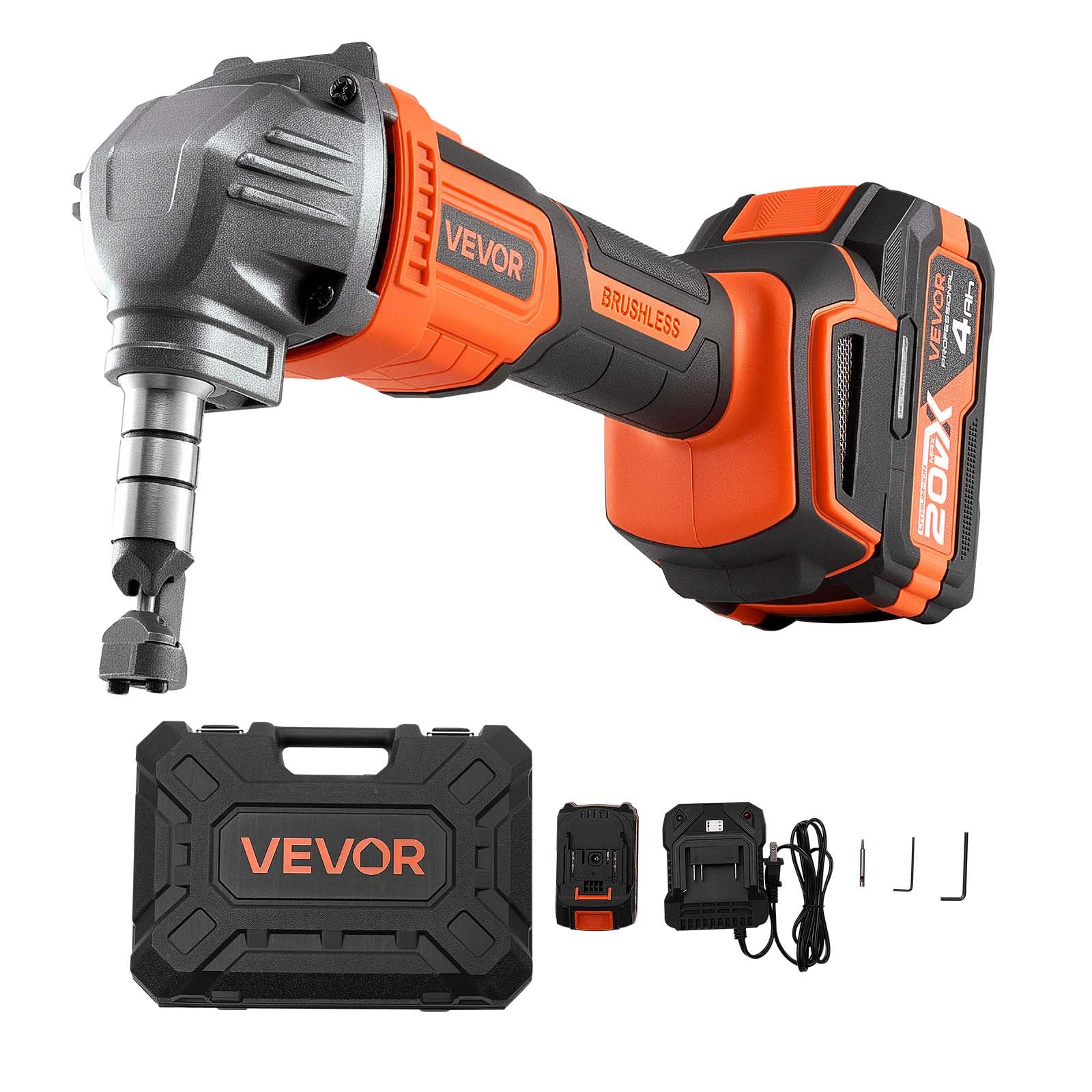 VEVOR Cortador de Metal Inalámbrico con Batería de 20 V y 4000 mAh, Eficiente Motor sin Escobillas de 2200 RPM, con Estuche de Plástico para Cortar Láminas de Acero y Aluminio, Rendimiento Potente