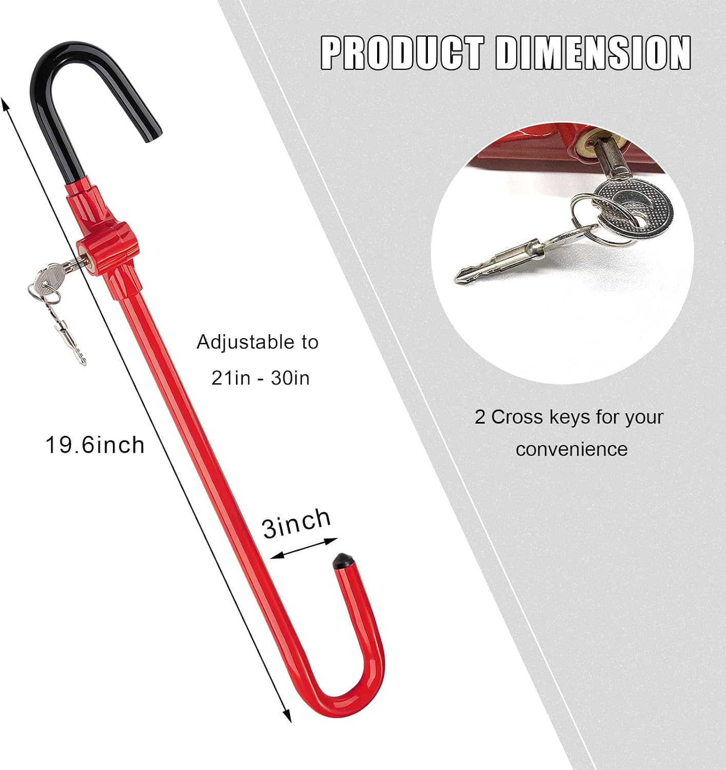 Steering Wheel Lock, Extended Anti Theft Device Wheel Security Lock with Adjustable Length, Universal Heavy Duty Brake Pedal Retractable Hook with Keys for Car Truck SUV Van