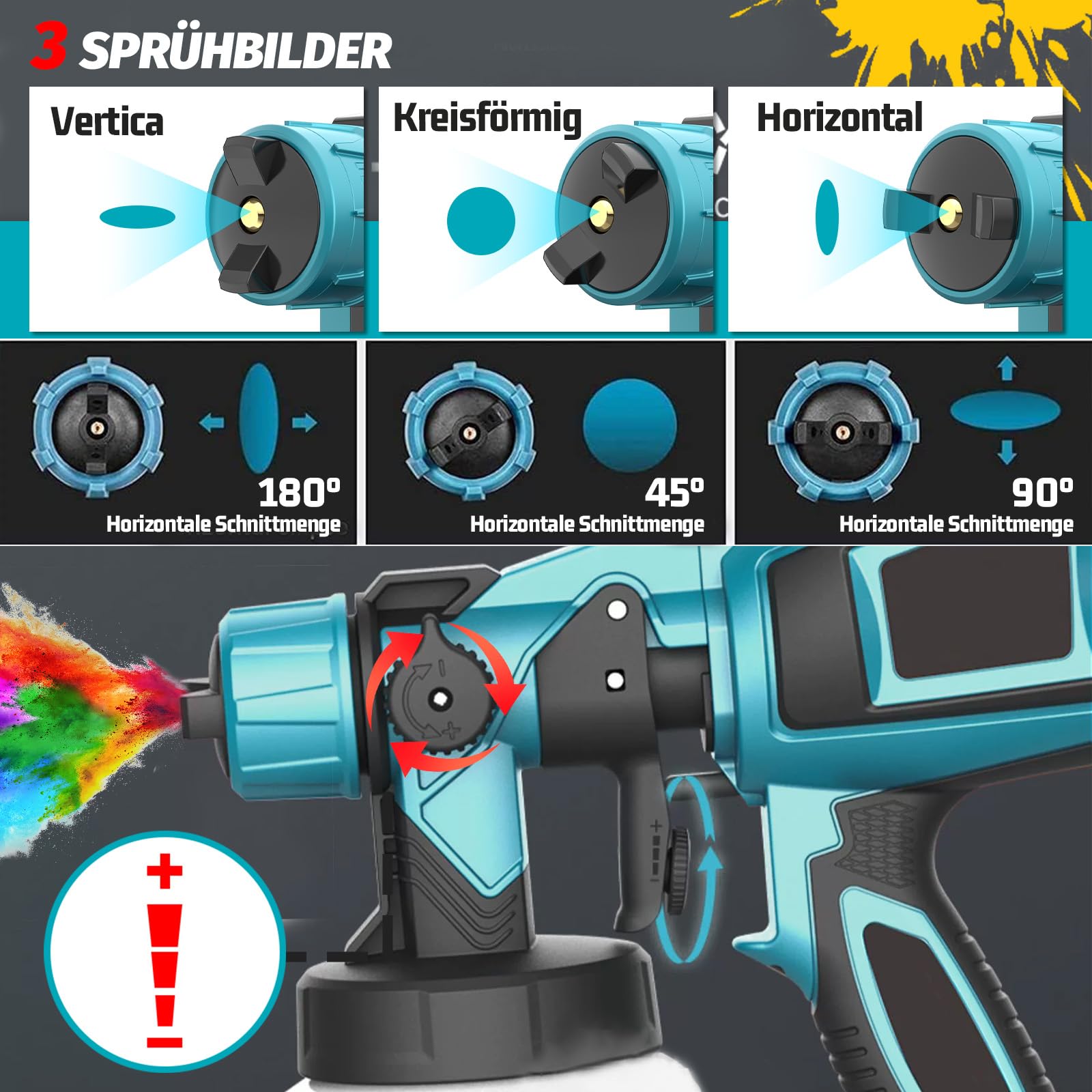 Sistema de pulverización de pintura, compatible con baterías Makita de 18 V, pistola eléctrica con 3 boquillas y 3 patrones, cubo extraíble de 1000 ml