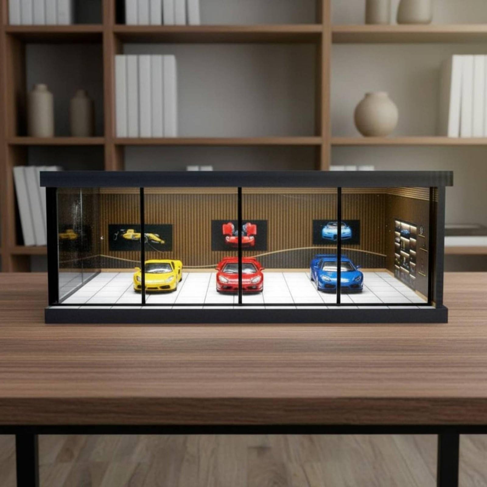 Vetrina Esposizione Modellini Auto Carrozzeria Miniatura Garage Realistico Protezione Polvere PVC per Collezione Scrivania Camera Ufficio , style to 1