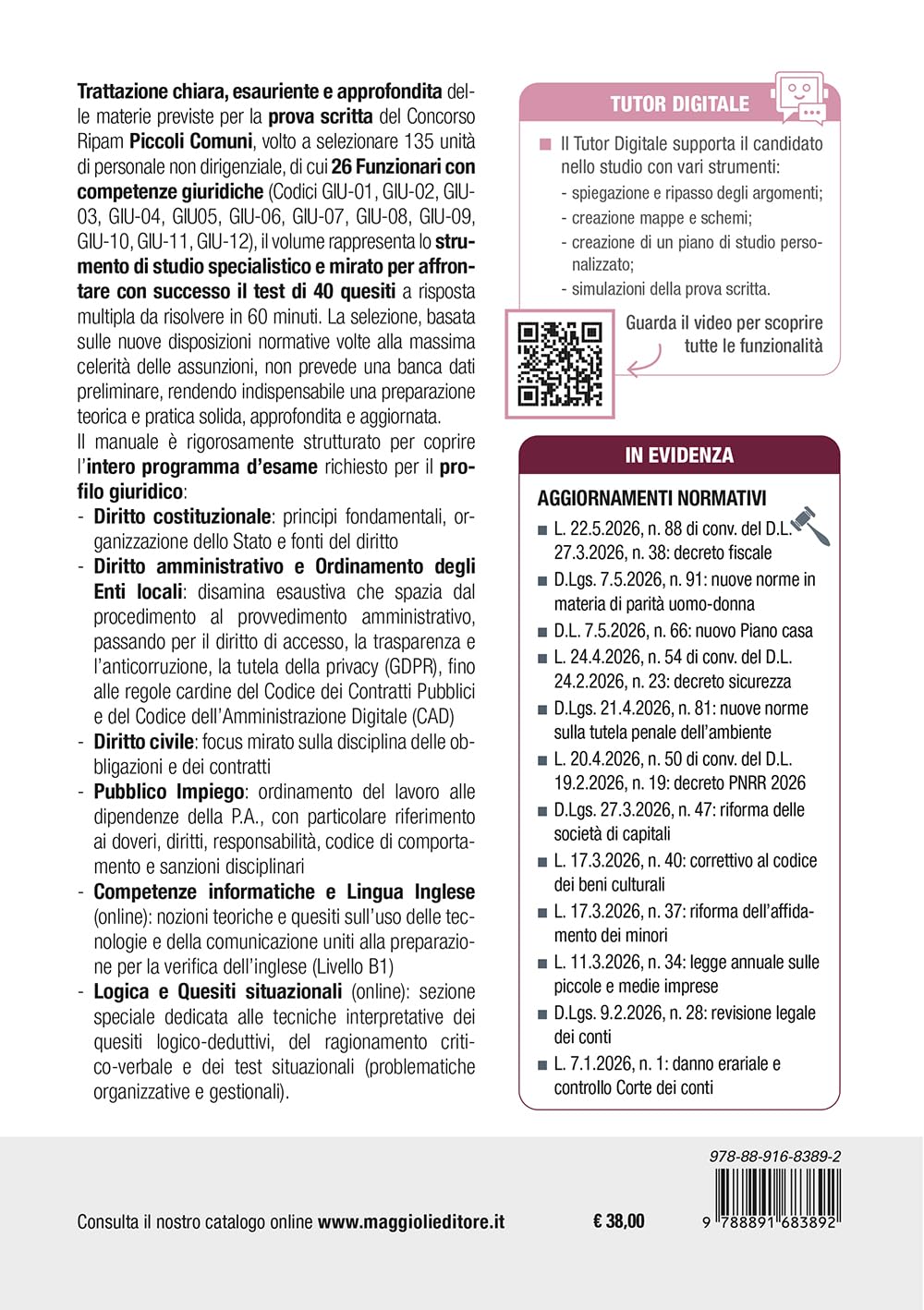 Concorso RIPAM Piccoli Comuni 135 posti. 26 funzionari con competenze giuridiche. Teoria e test per la preparazione della prova unica. Con simulatore online. Con tutor digitale