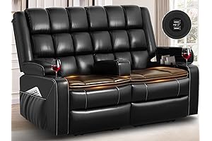 Black Leather Loveseat with Console, Recliner, and USB Ports for Modern Living Spaces