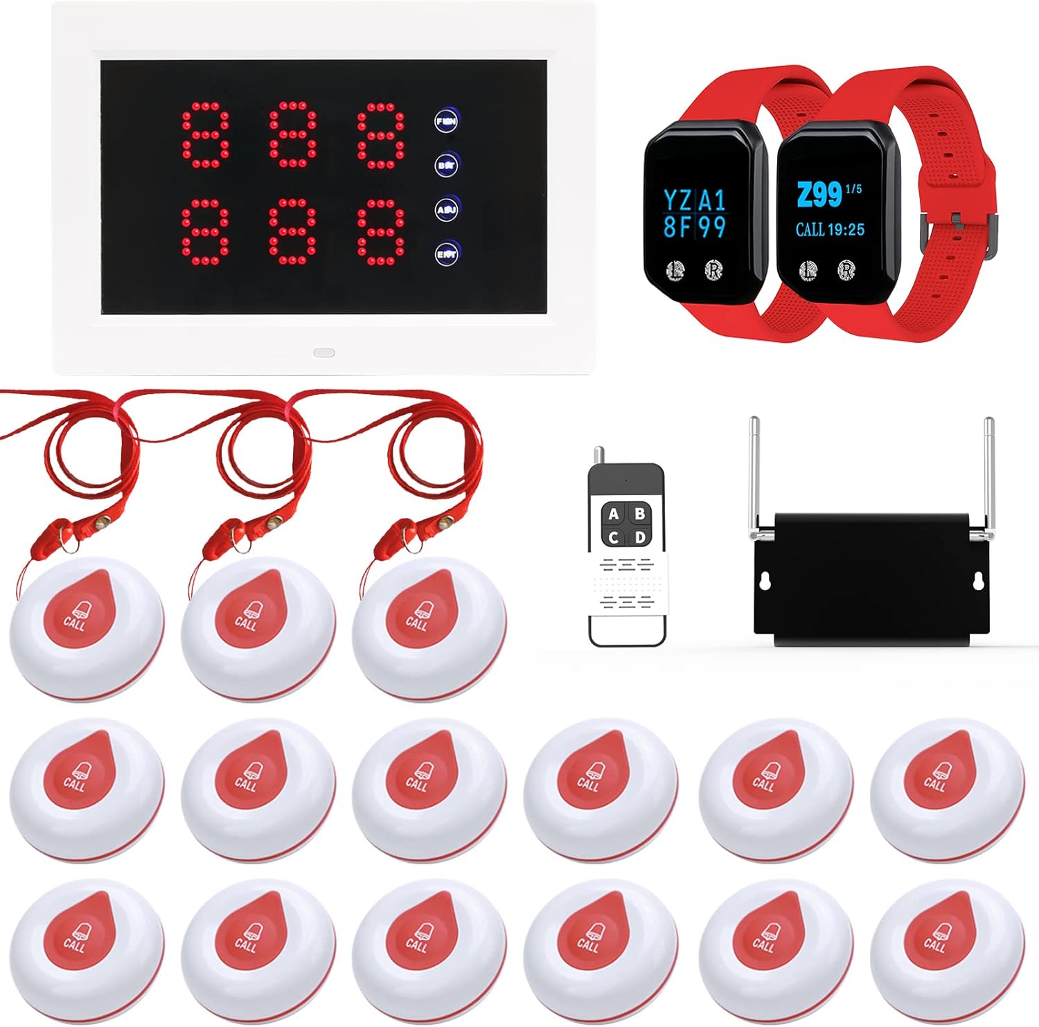 WNKRUN Caregiver Pager System Nursing Pagers Wireless Calling System with 1 Display Receiver/2