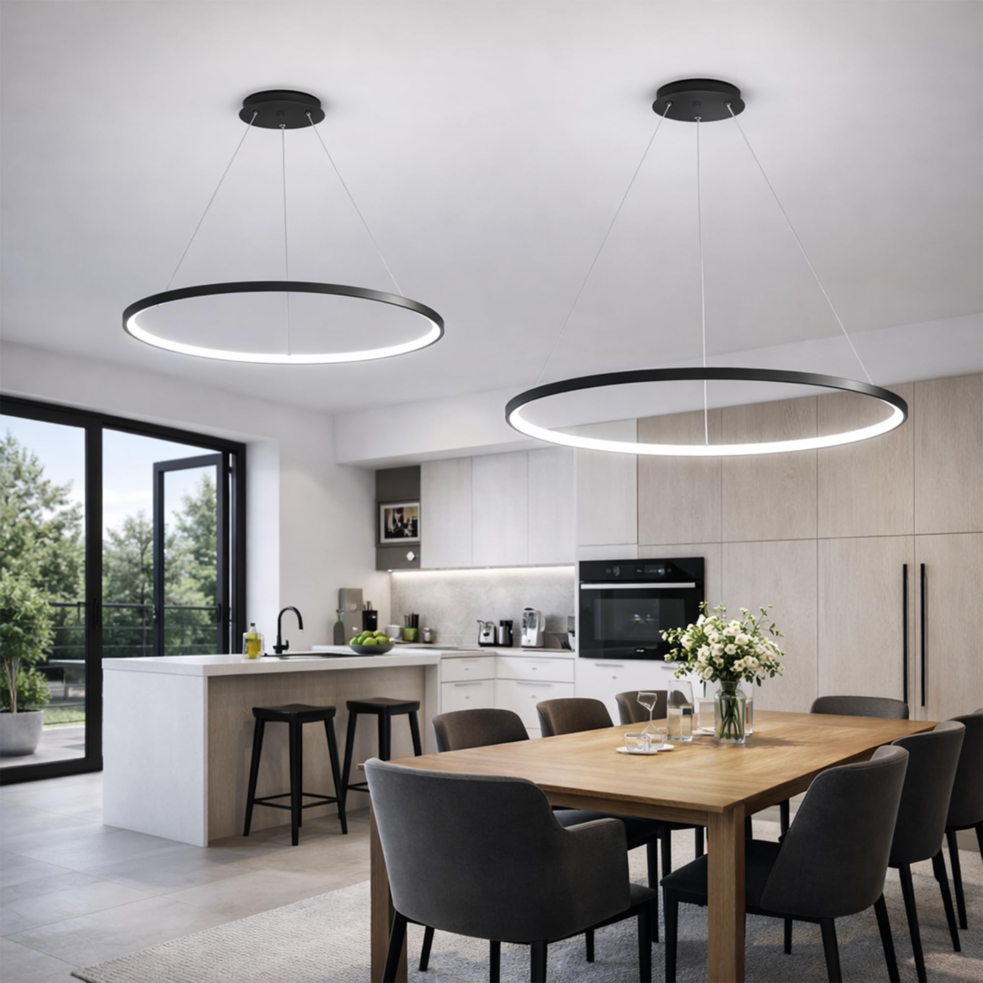 LED Pendelleuchte Esstisch Hängelampe Ring 22W Schwarz 60cm | Hängeleuchte Mit 3 Farbtemperaturen Modern Aluminium Kronleuchter Hängend 160cm Höhenverstellbar Für Esstischlampe Küchen