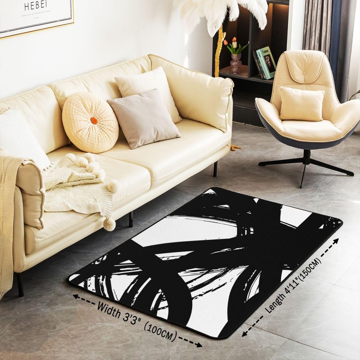 Black and White Area Rug Area Rug 5x7 Modern Stripe Decorative Carpet Set for Kids Teens Adults Neutral Art Living Room Rugs Abstarct Art Indoor Floor Mat Room Decorations