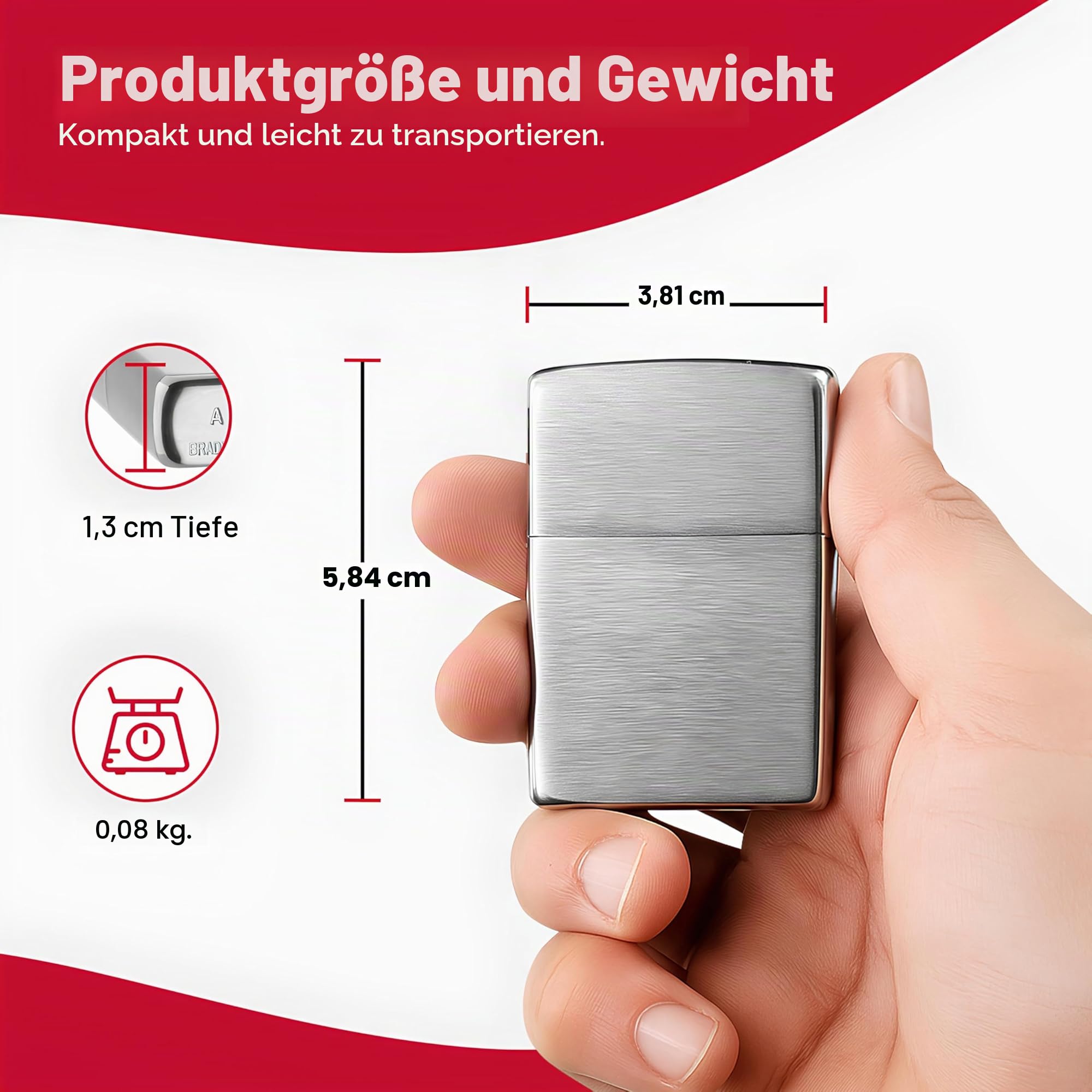 Zippo Benzin Feuerzeug Chrom Standard gebürstet Regular Sturmfeuerzeug