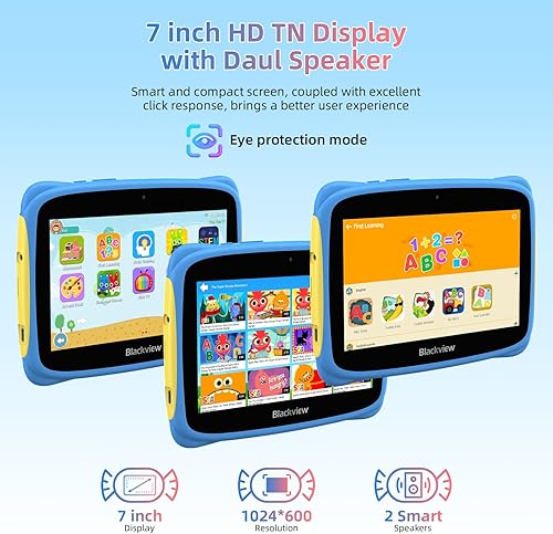 Miniatura 4 de Blackview Android 13 Kids Tablet Tab 3 Kids Tablet para niños de 3 a 9 años, 4 GB+32 GBTF 1 TB 3280 mAh, tabletas WiFi HD de 7 pulgadas para niños,