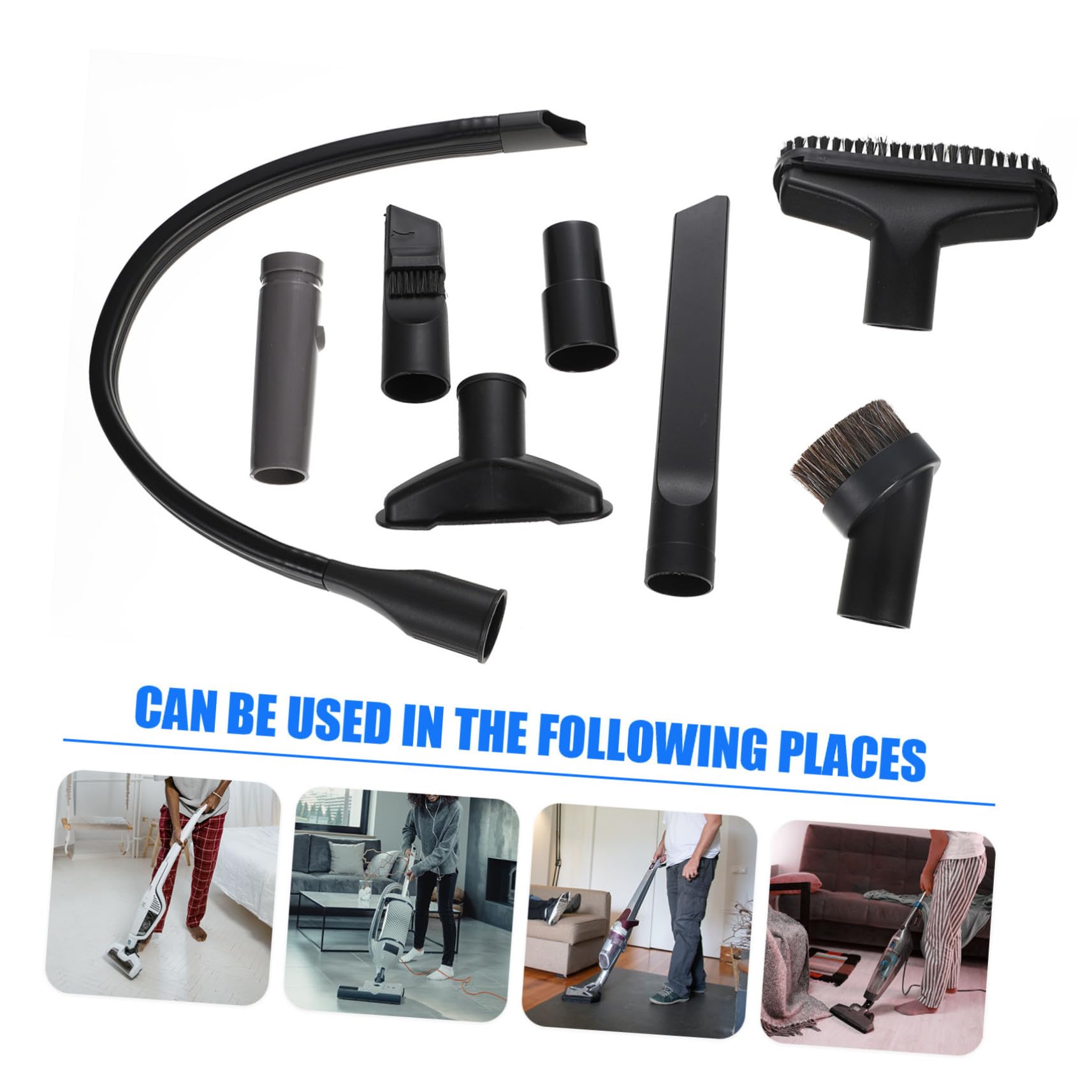 Kit de Accesorios para Aspiradora con Adaptador y Boquilla Flexible para Limpieza de Rincones Cepillo Redondo de Cerdas Naturales para Sofás Escaleras y Espacios Estrechos