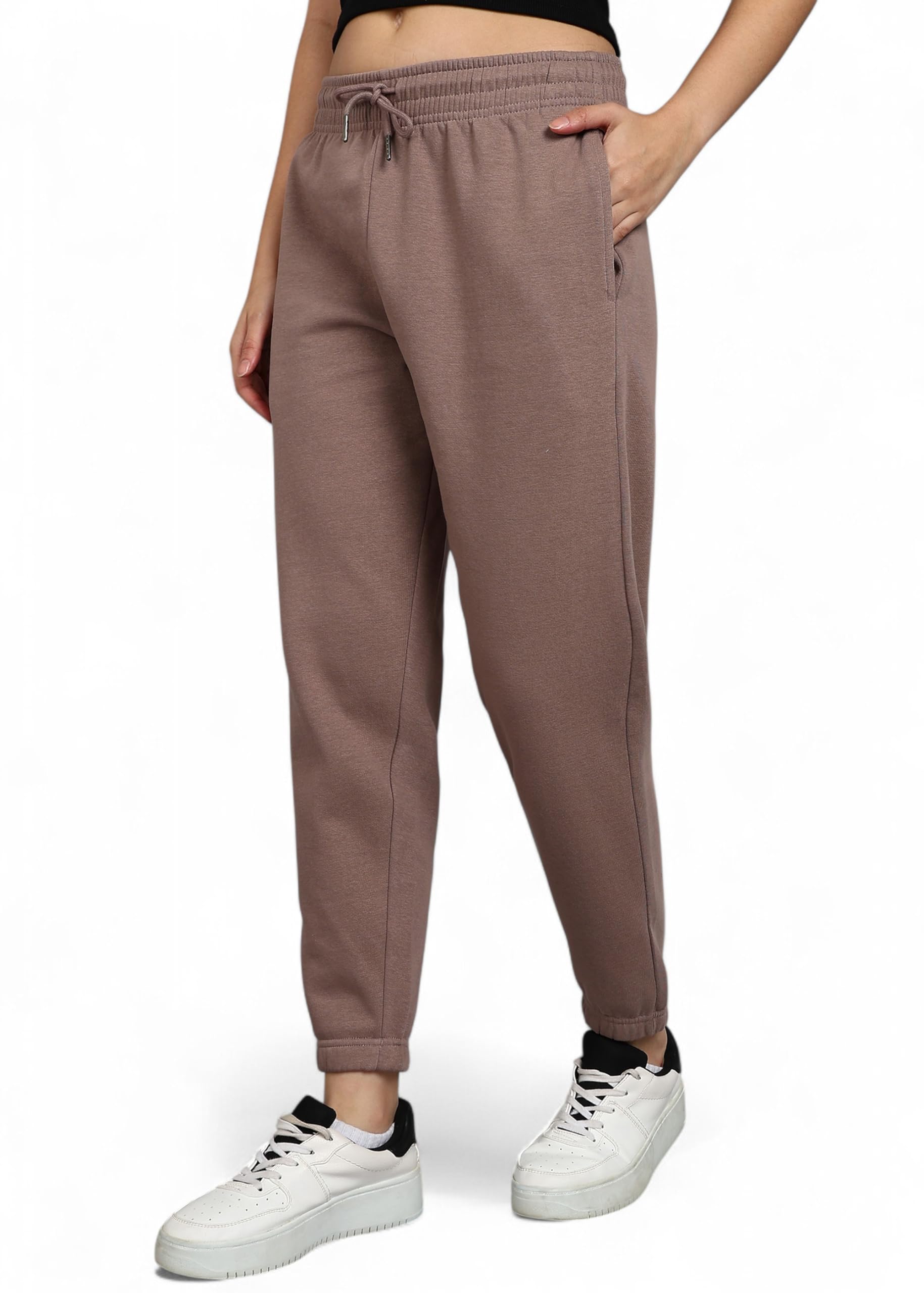 Women's Regular Fit Mid Rise Fleece Jogger Pants | Warm Winter Joggers for Women-image-1