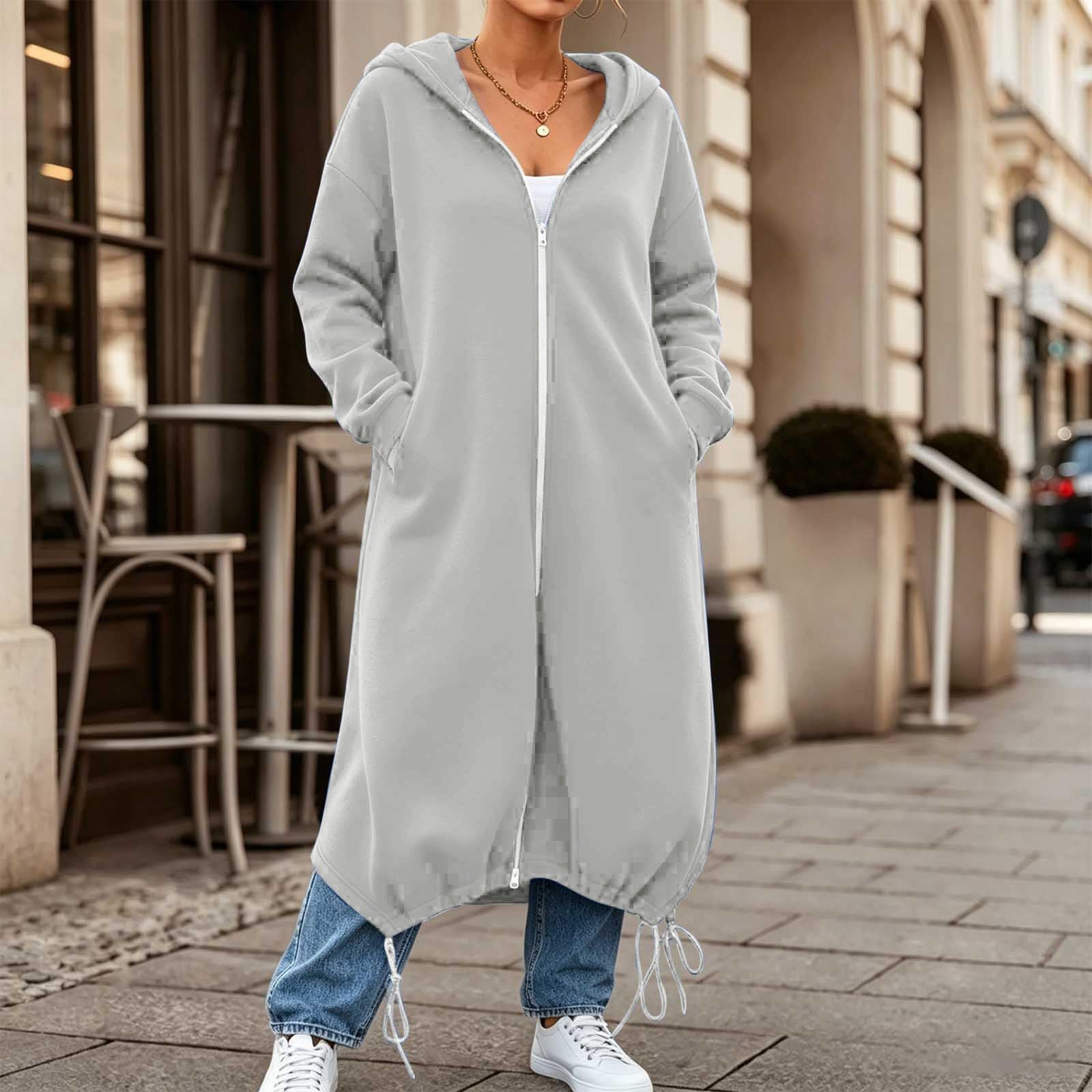 Generico Felpe con Cappuccio da Donna con Zip Oversize A Tunica Lunga | Felpe Casual A Maniche Lunghe Sweatshirt Autunno Inverno Giacca Con Cappuccio Cappotto Da Indossare Tutti I Giorni