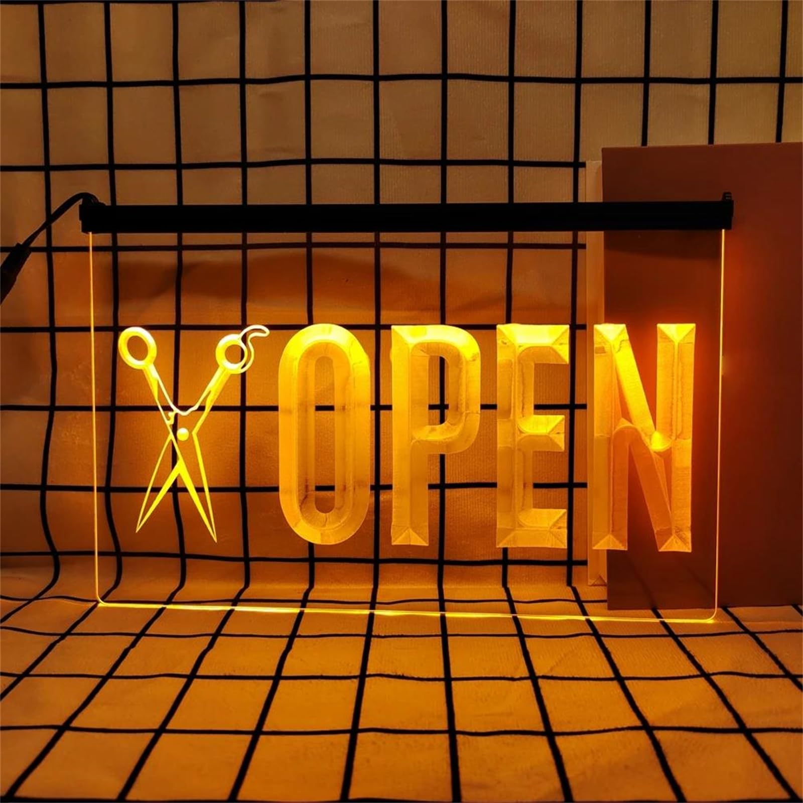 Open Scissor Neon do dekoracji ściennej, 24-przyciskowe ściemnialne diody LED RGB USB do salonu fryzjerskiego, gabinetu makijażu, studia rzęs,30x20cm