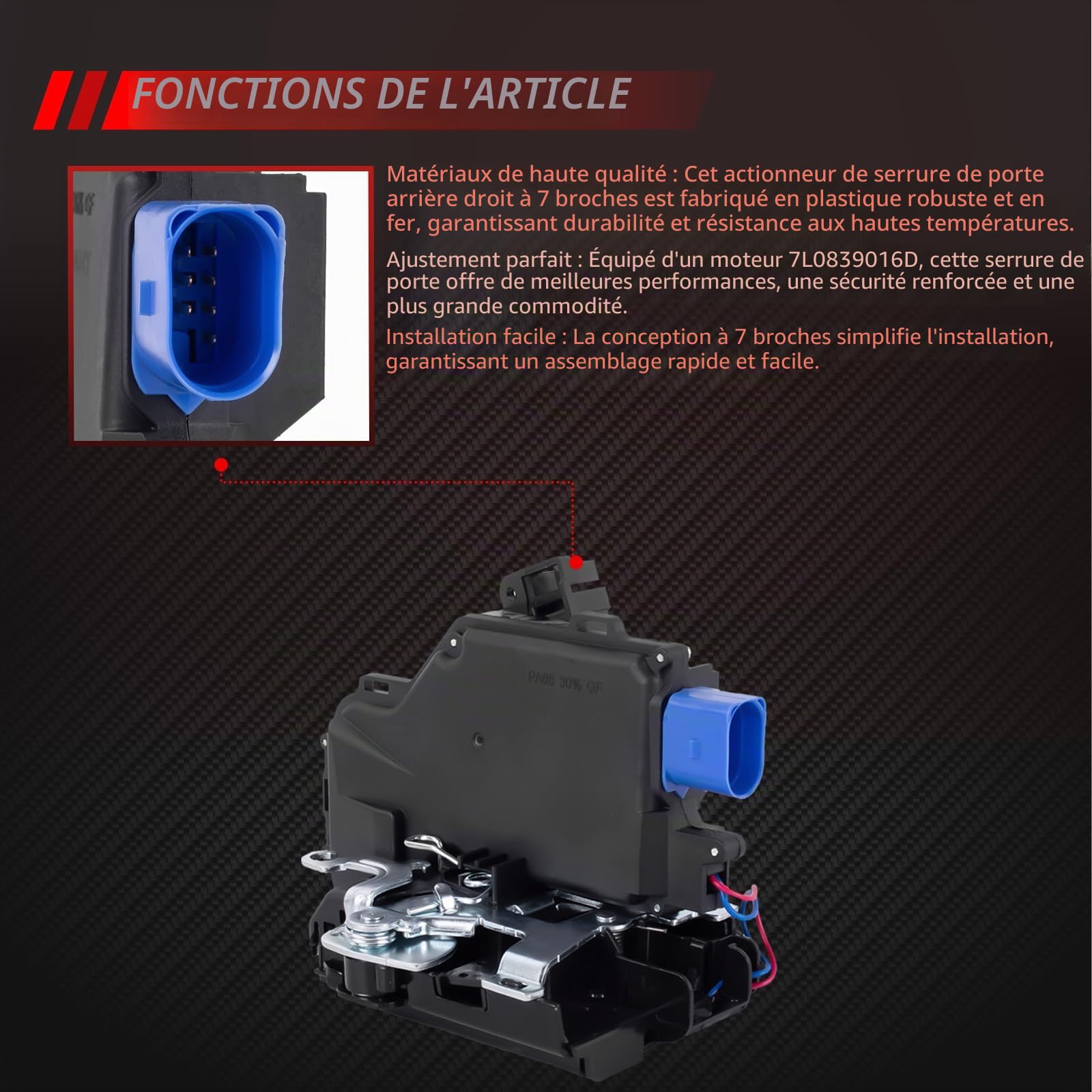 Serrure de porte 7 broches servomoteur arrière droit de rechange pour Golf V 1K1 Golf Plus V 521 5M1 Accessoires de voiture Pièce # 7L0839016 7L0839016A 7L0839016D