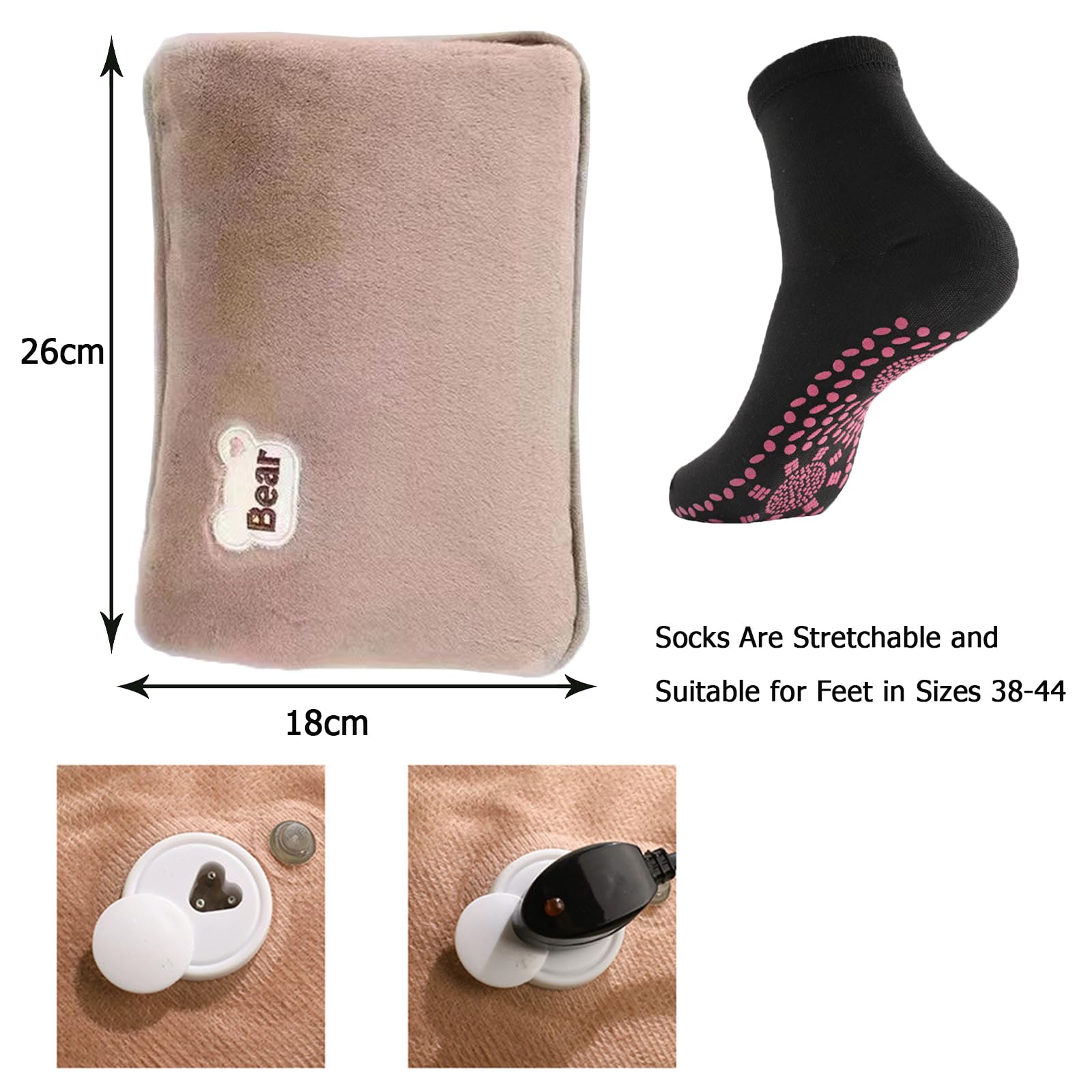 Bolsa De Agua Térmica Recargable, Bolsa de Agua Caliente Eléctrica, Bolsa de Agua Caliente Eléctrica Ahorra Energía 10 Minutos, Forro de Peluche Suave, Aliviar Dolores musculares(Marrón)