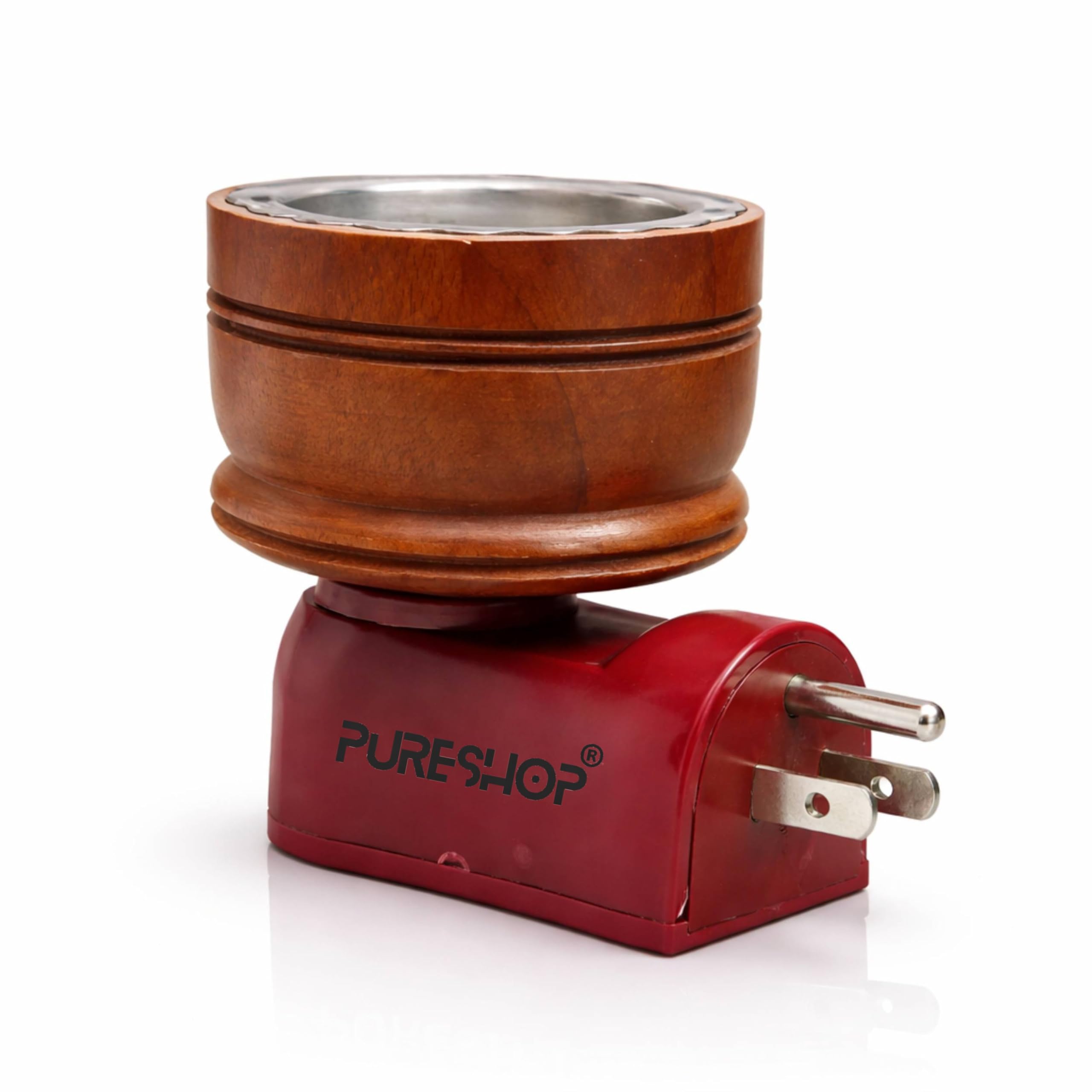 PURESHOP Wax Melt Warmer | Electric Camphor Diffuser | 2-in-1 Essential Oil Burner & Fragrance Melter | Decorative Wooden Kapoor Dani | Direct Plug-in Incense Heater with Type B USA Plug